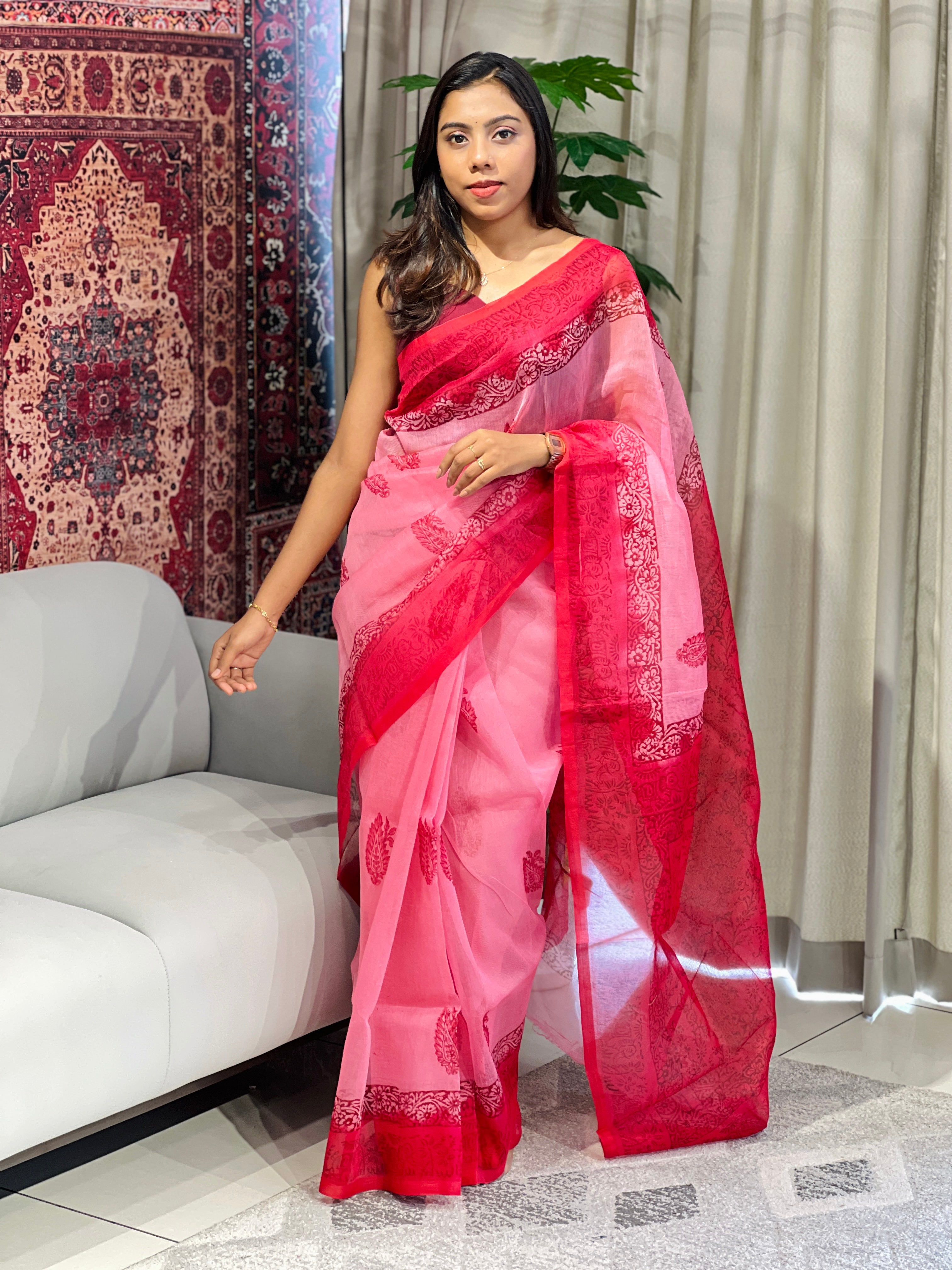 Block Printed Supernet Kota Saree | SF1307