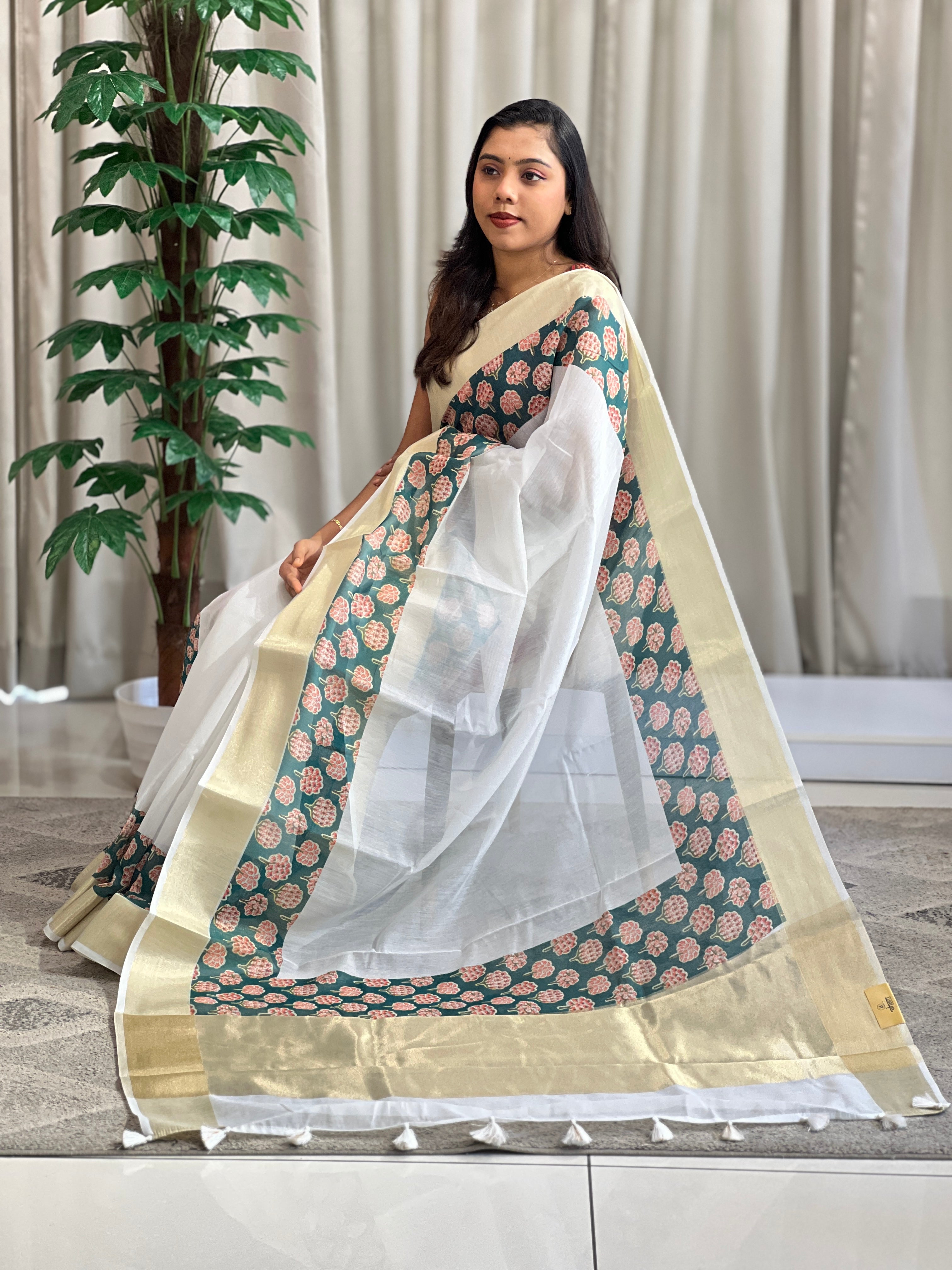 Kalamkari Printed Pattern Chanderi Saree | MR491
