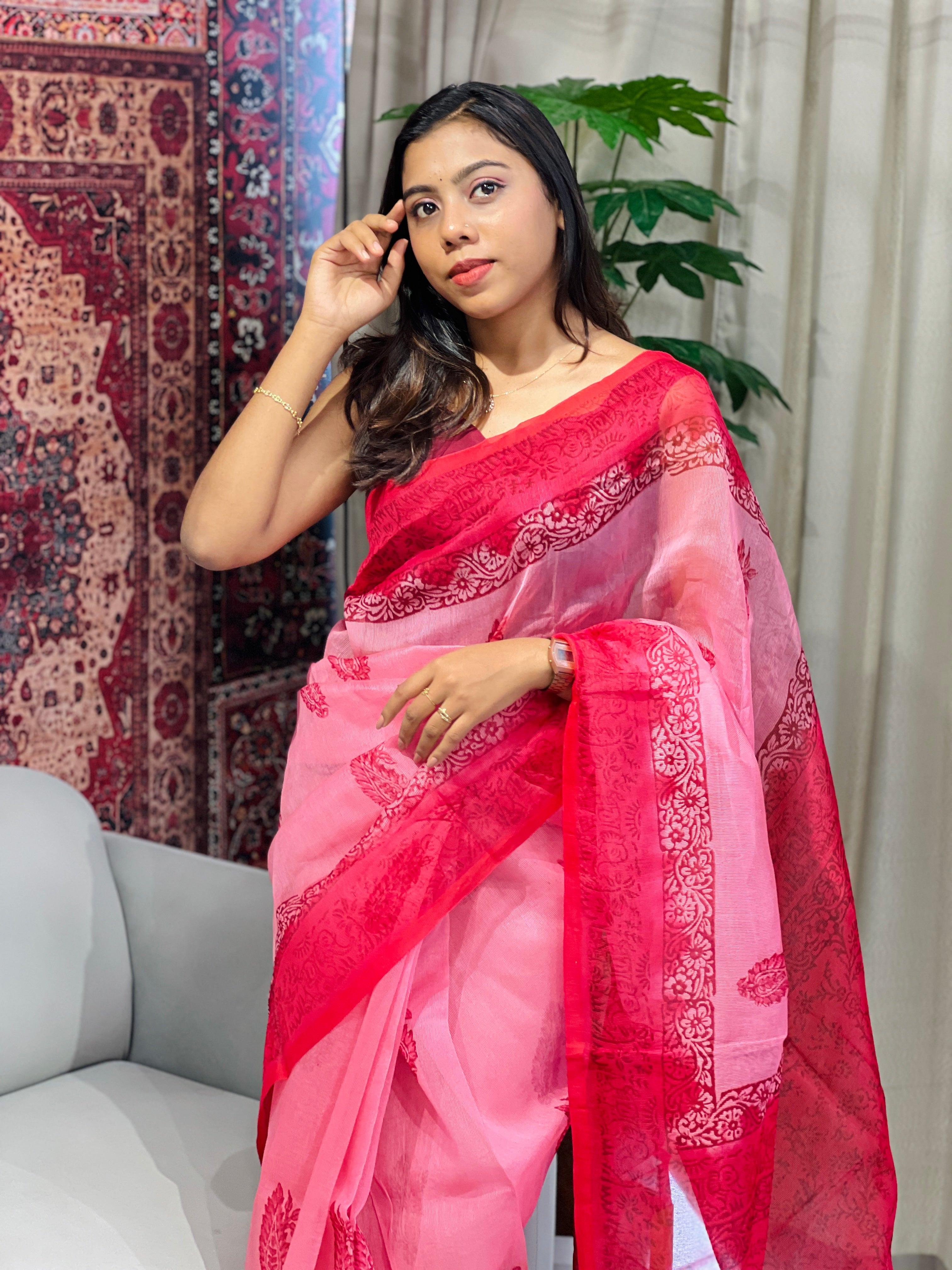 Block Printed Supernet Kota Saree | SF1307