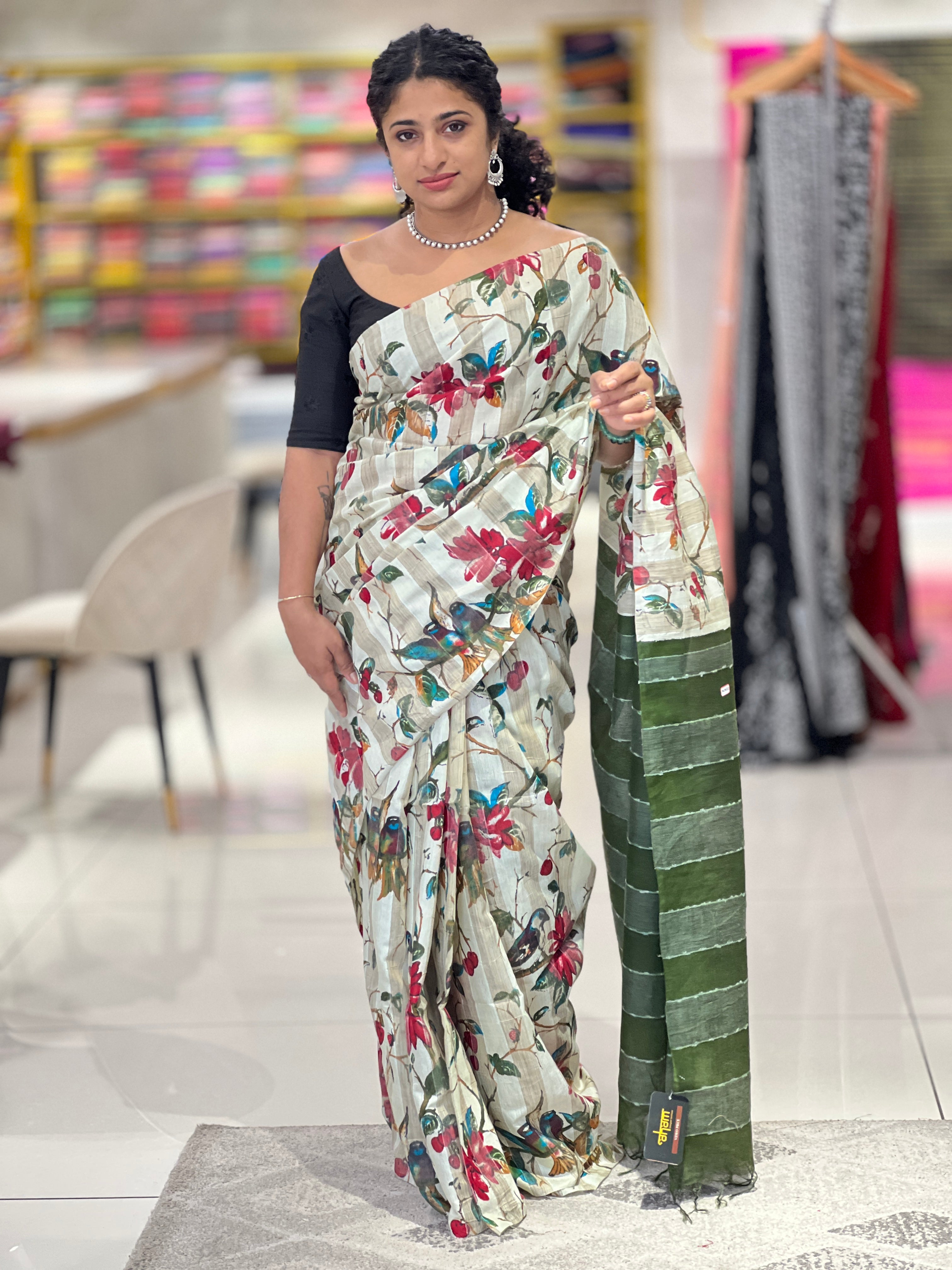 Printed Pattern Bhagalpuri Linen Saree | US260
