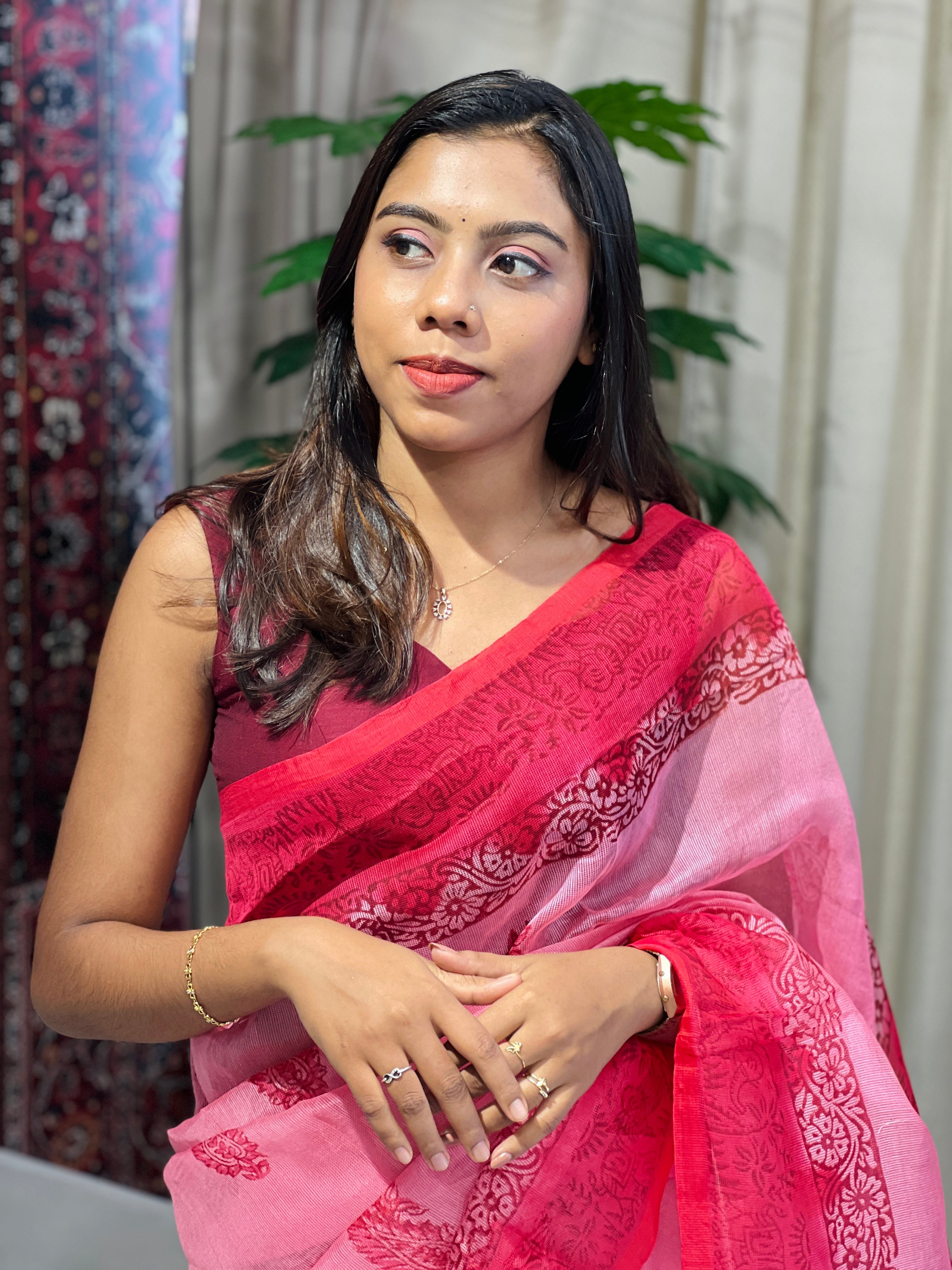 Block Printed Supernet Kota Saree | SF1307