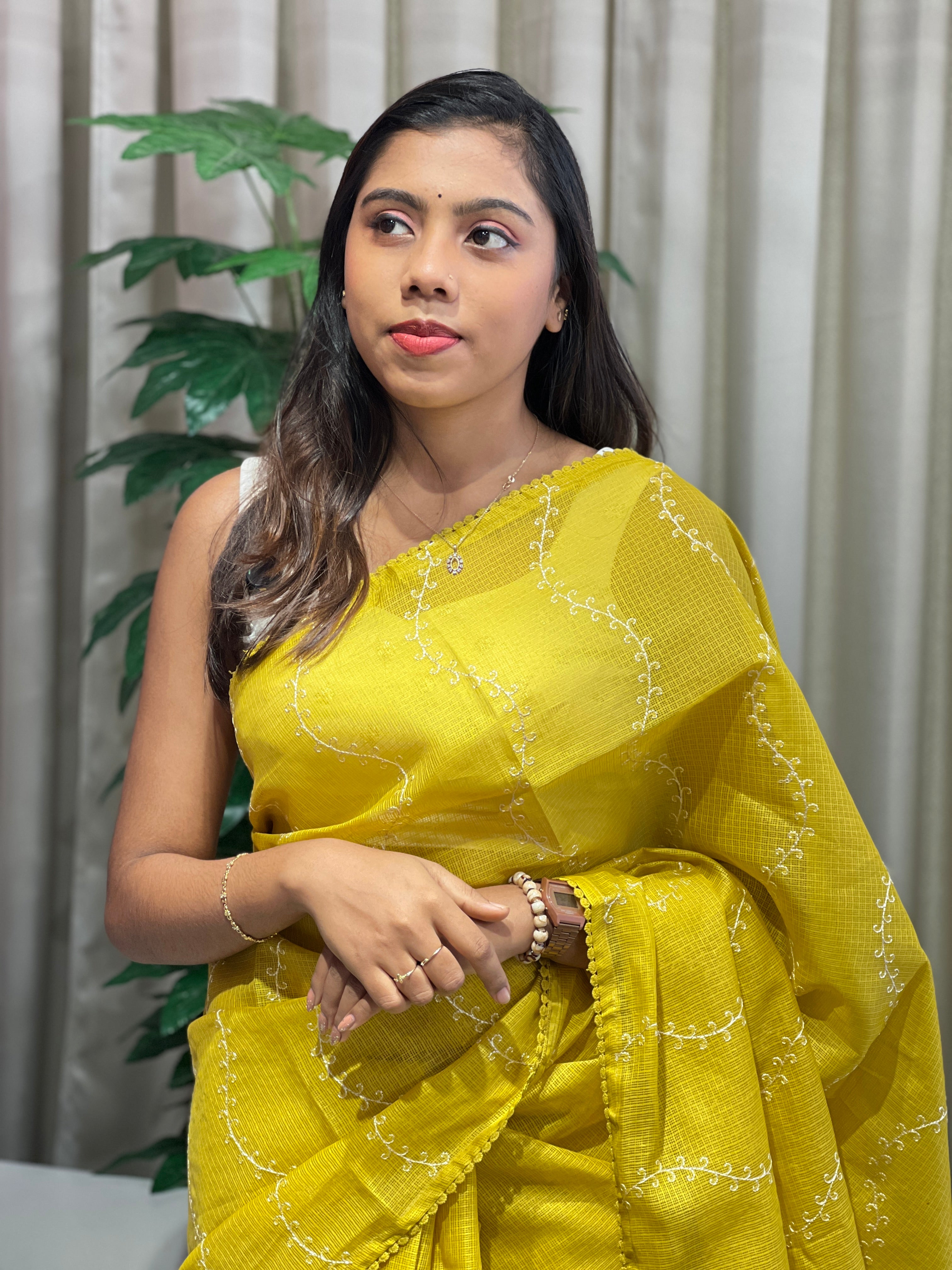 Embroidery Detailed Silky Kota Saree | BLD2046