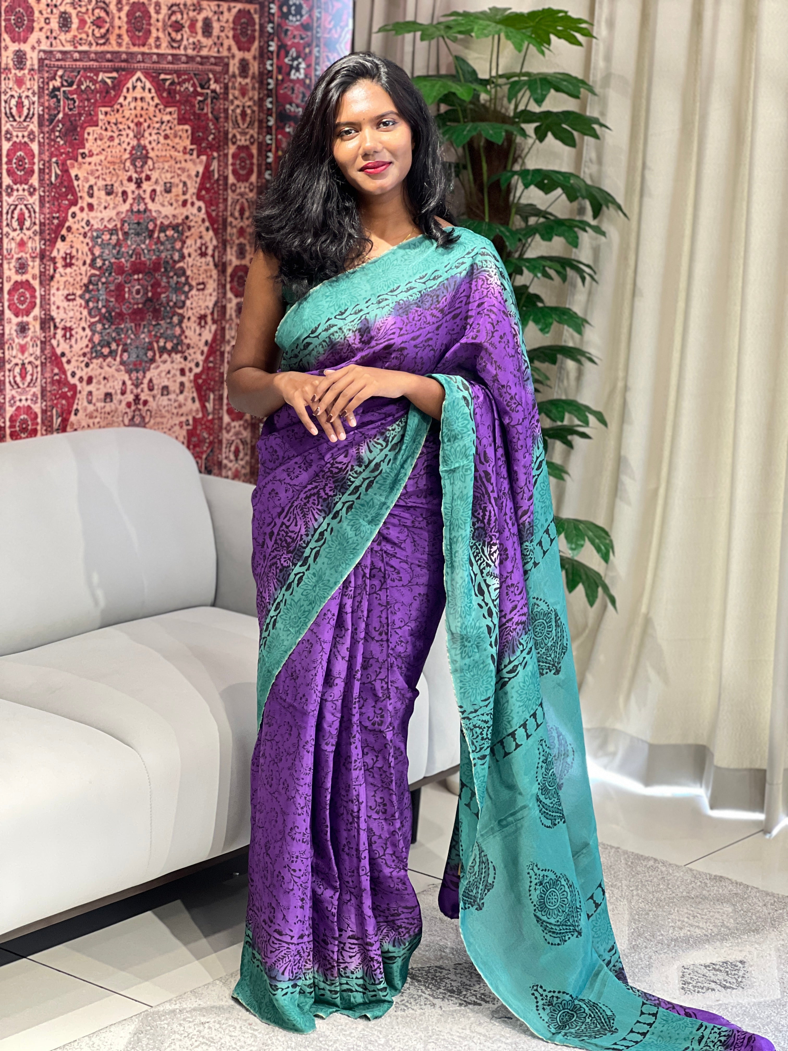Block Printed Uppada Silk Saree | SF1302