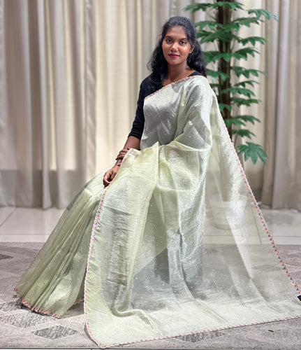 Multi-Colour Floral Embroidery Patterned Glass Organza Saree | BLD467