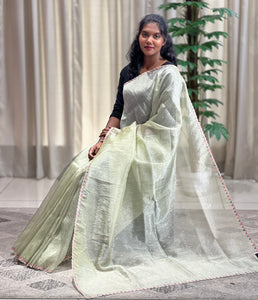 Multi-Colour Floral Embroidery Patterned Glass Organza Saree | BLD467