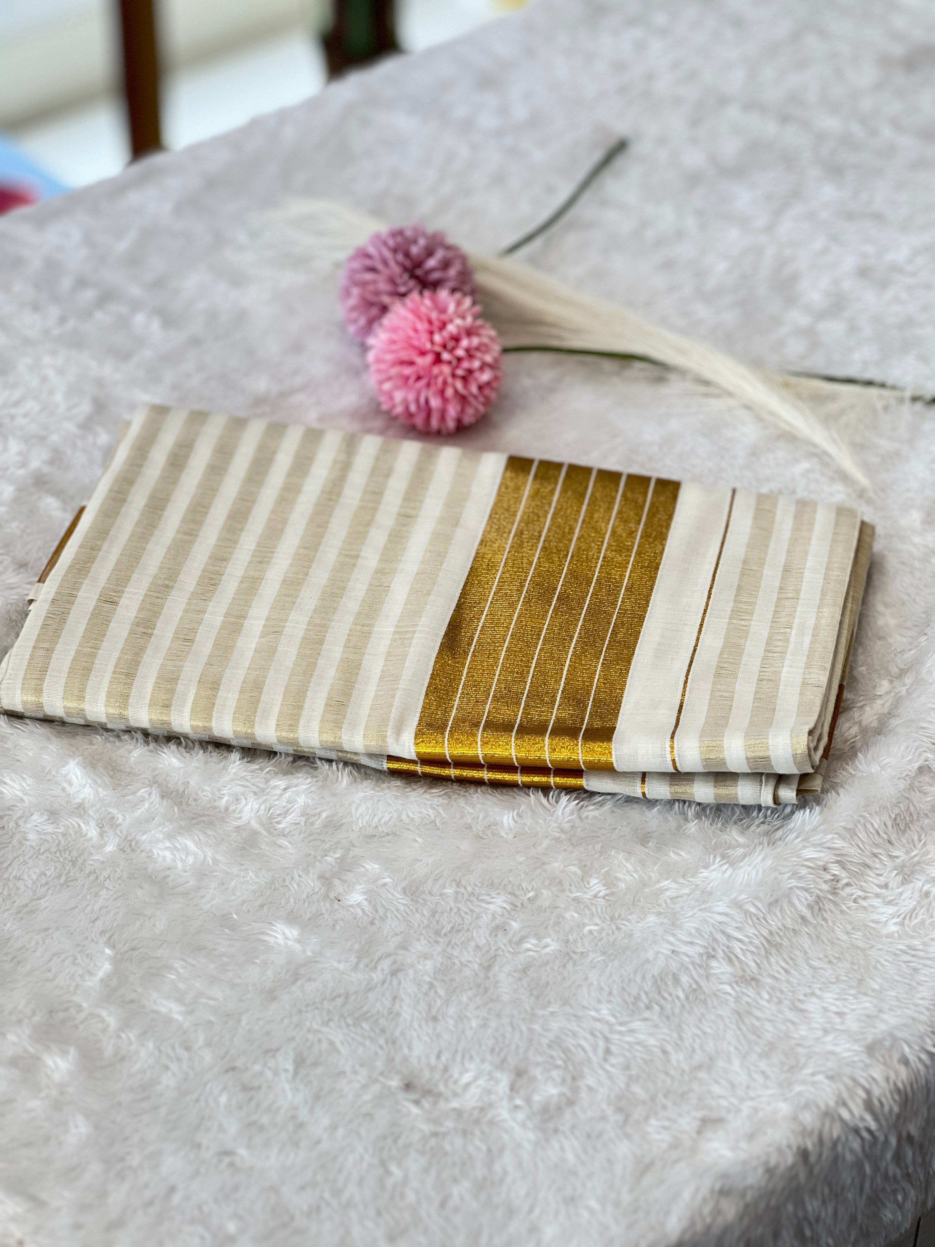 Stripe Border Pattern Kerala Cotton Saree | RLF204