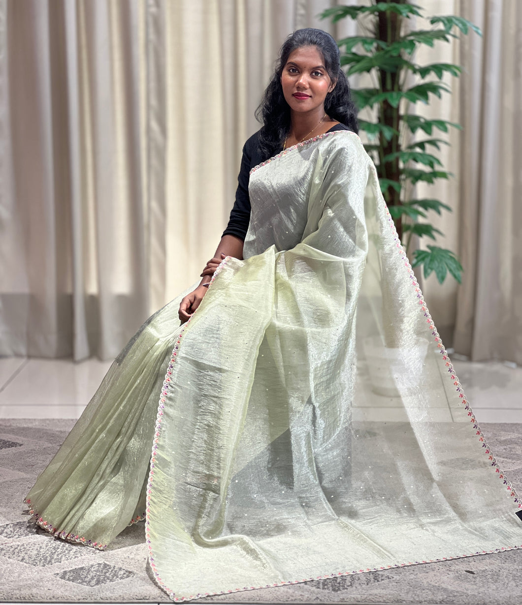 Multi-Colour Floral Embroidery Patterned Glass Organza Saree | BLD467