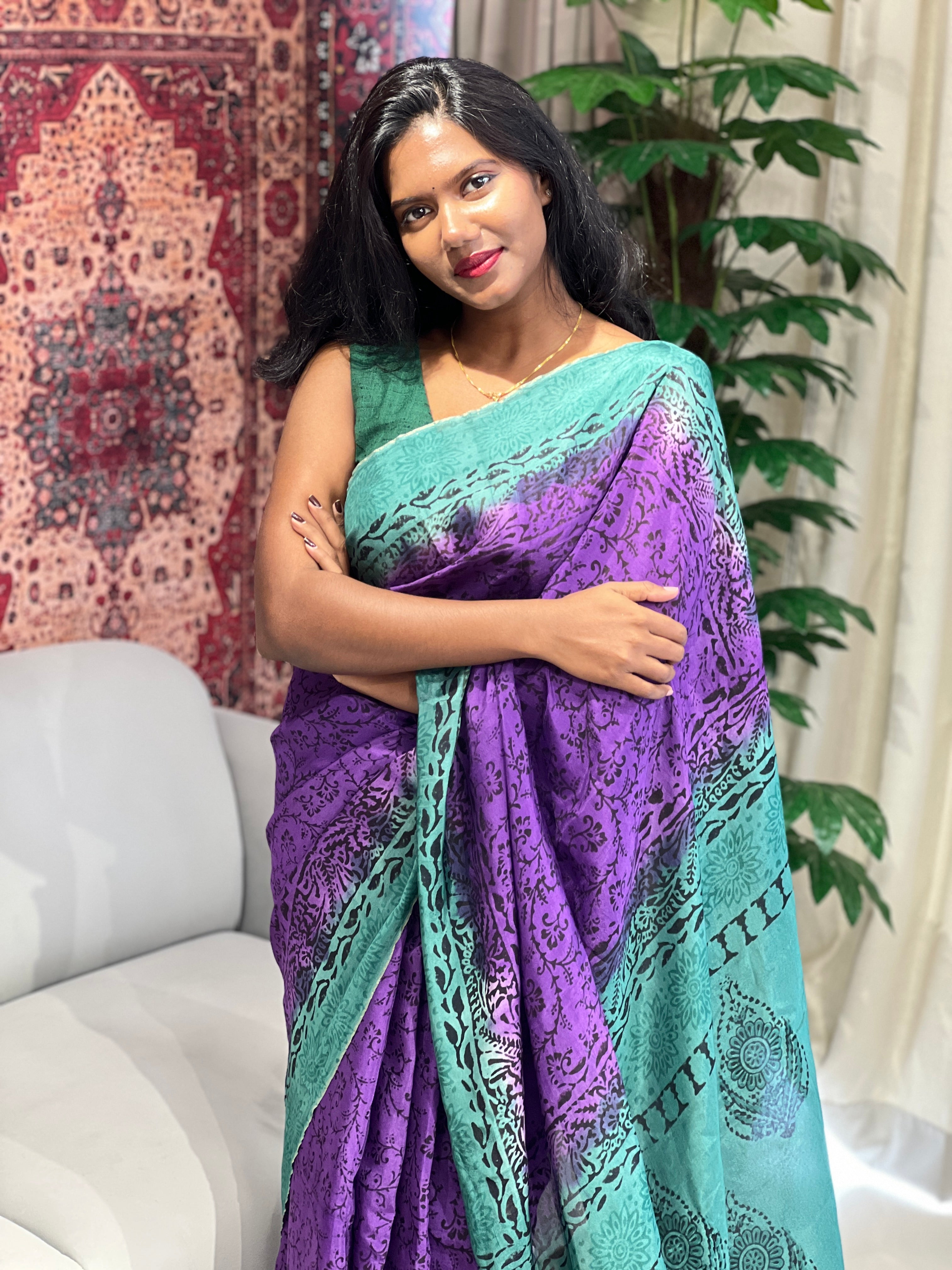 Block Printed Uppada Silk Saree | SF1302