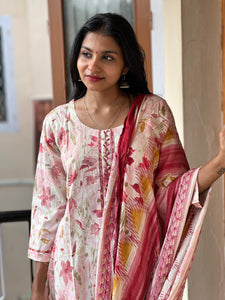 Floral Printed Muslin Finish Kurta Set | FW117