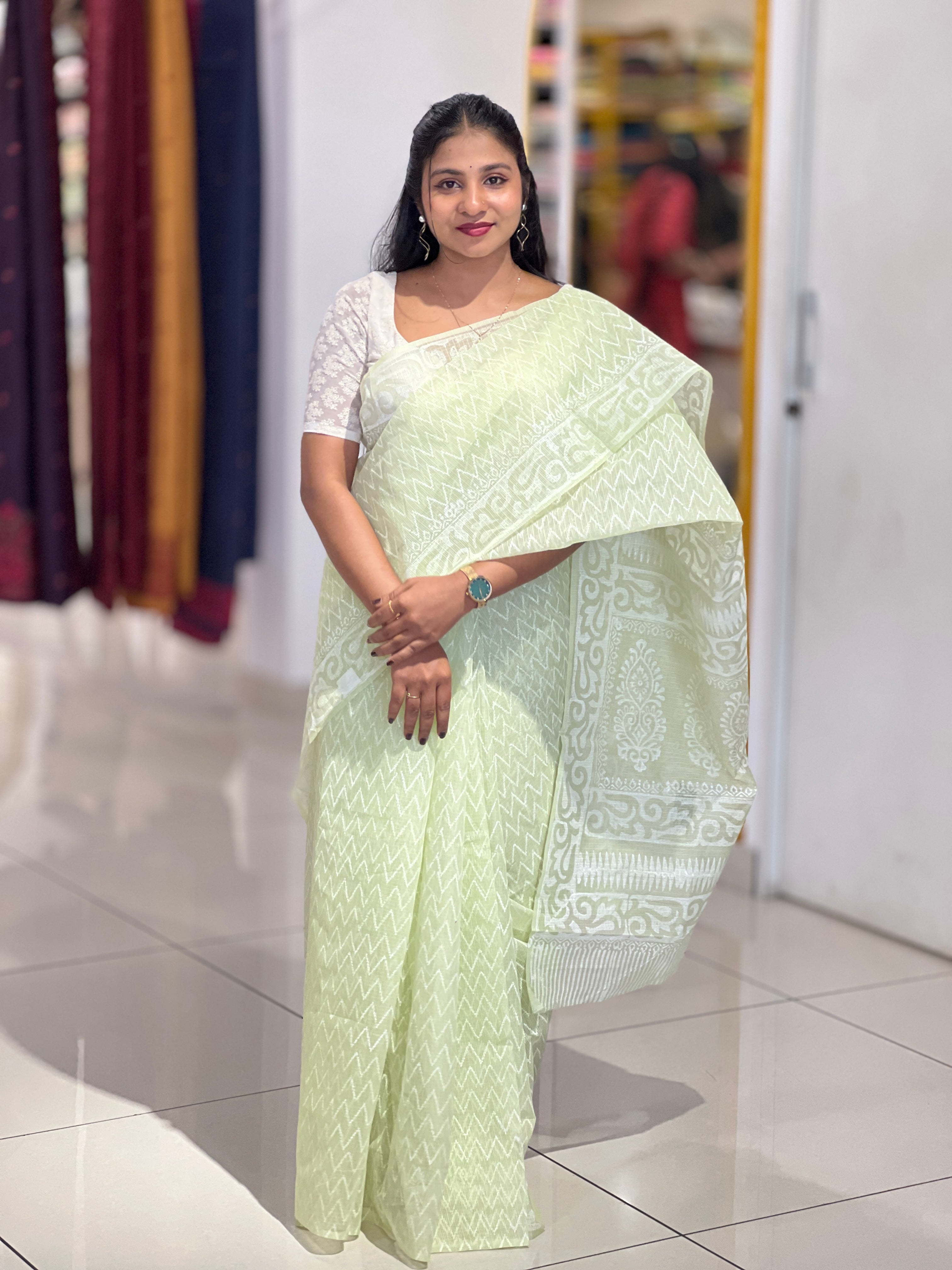 Zig Zag Print Patterned Cotton Saree | VDA258