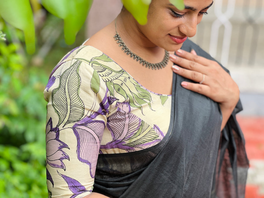 Pen Kalamkari Detailed Silk Stitched Blouse | IT118