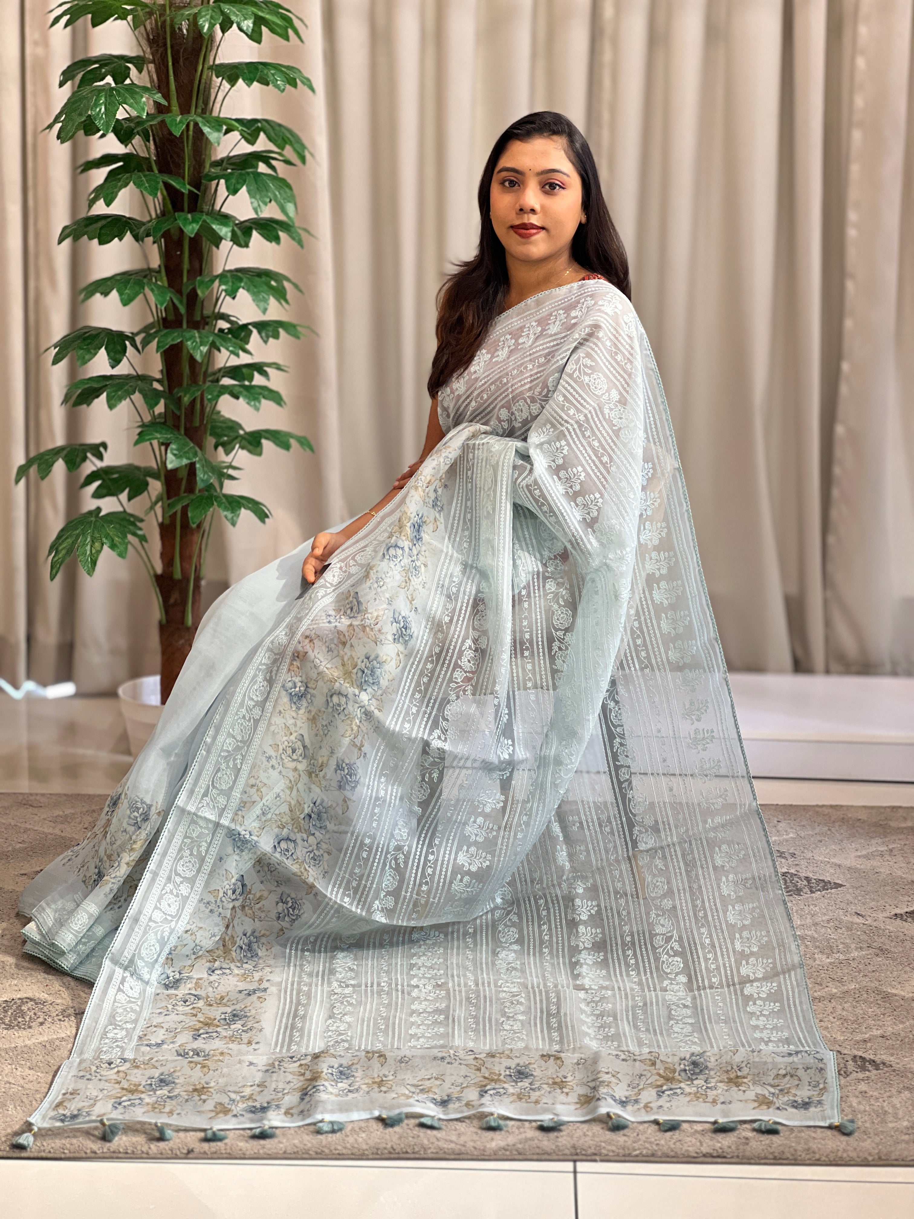 Lucknowi Inspired Digital Printed Organza Saree | SMC219