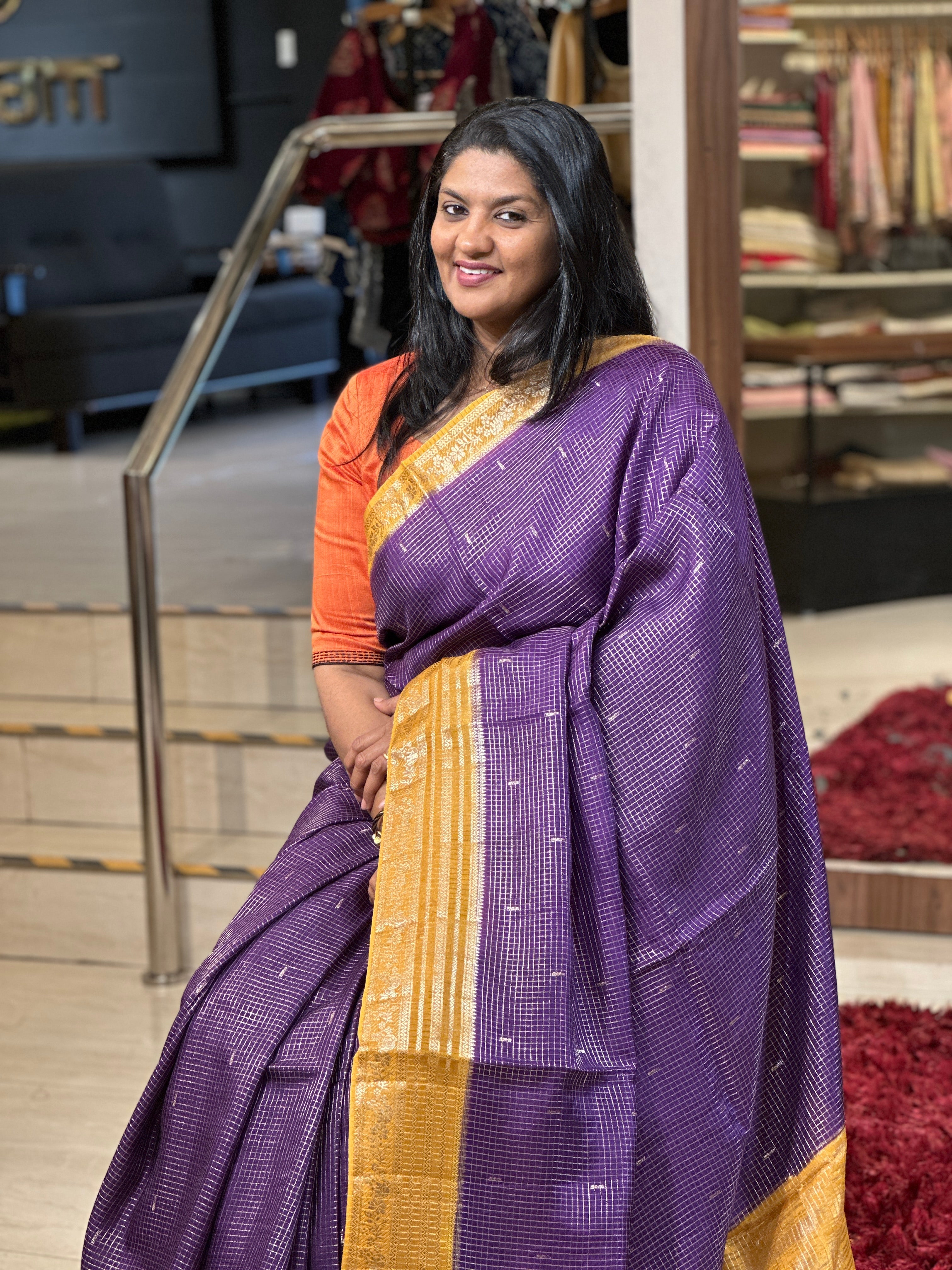 Zari Check With Butta Detailed Banarasi Silk Saree | NN387