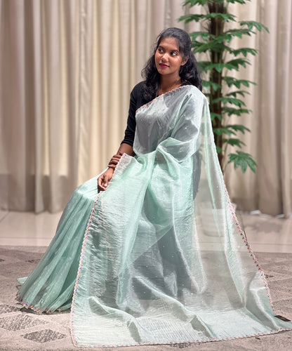 Multi-Colour Floral Embroidery Patterned Glass Organza Saree | BLD469