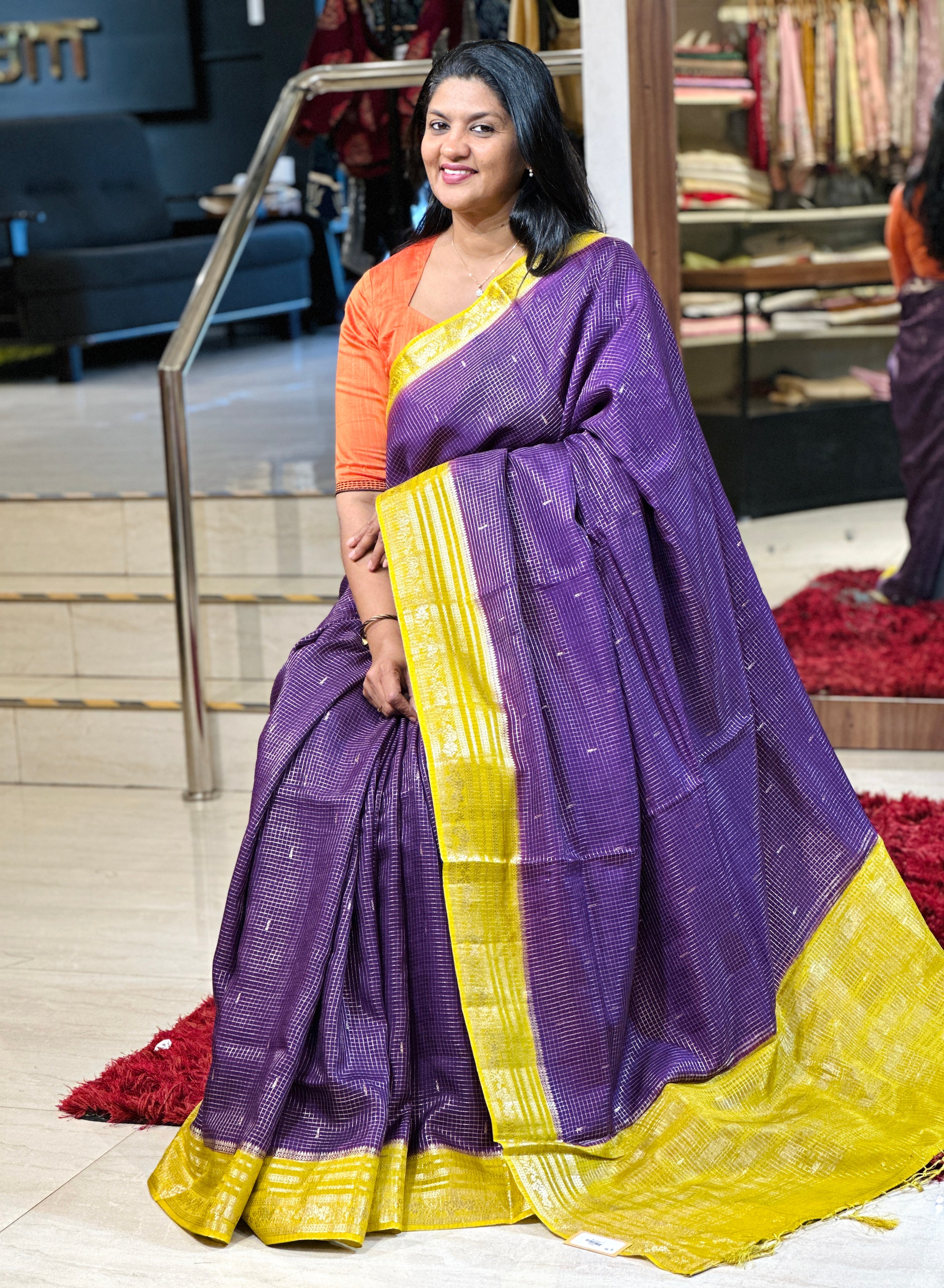 Zari Check With Butta Detailed Banarasi Silk Saree | NN396