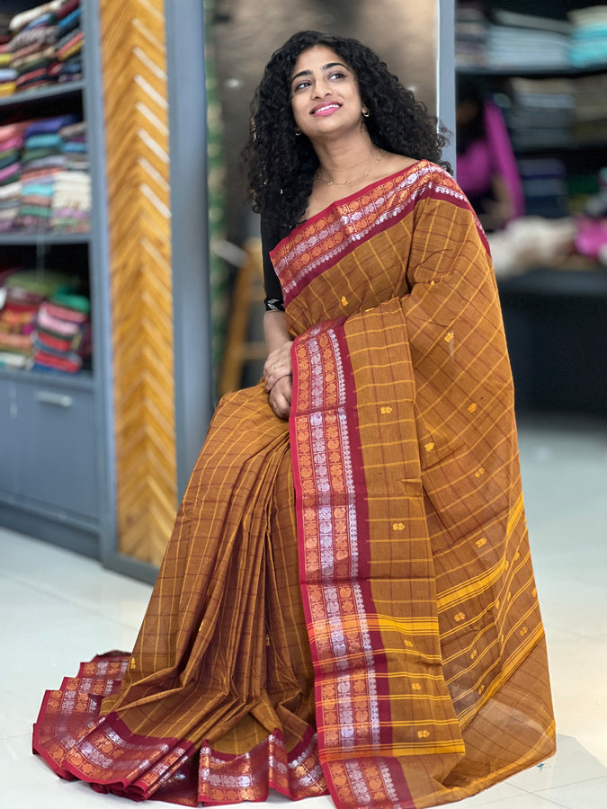 Check Weave Patterned  Cotton Sarees  | VR135