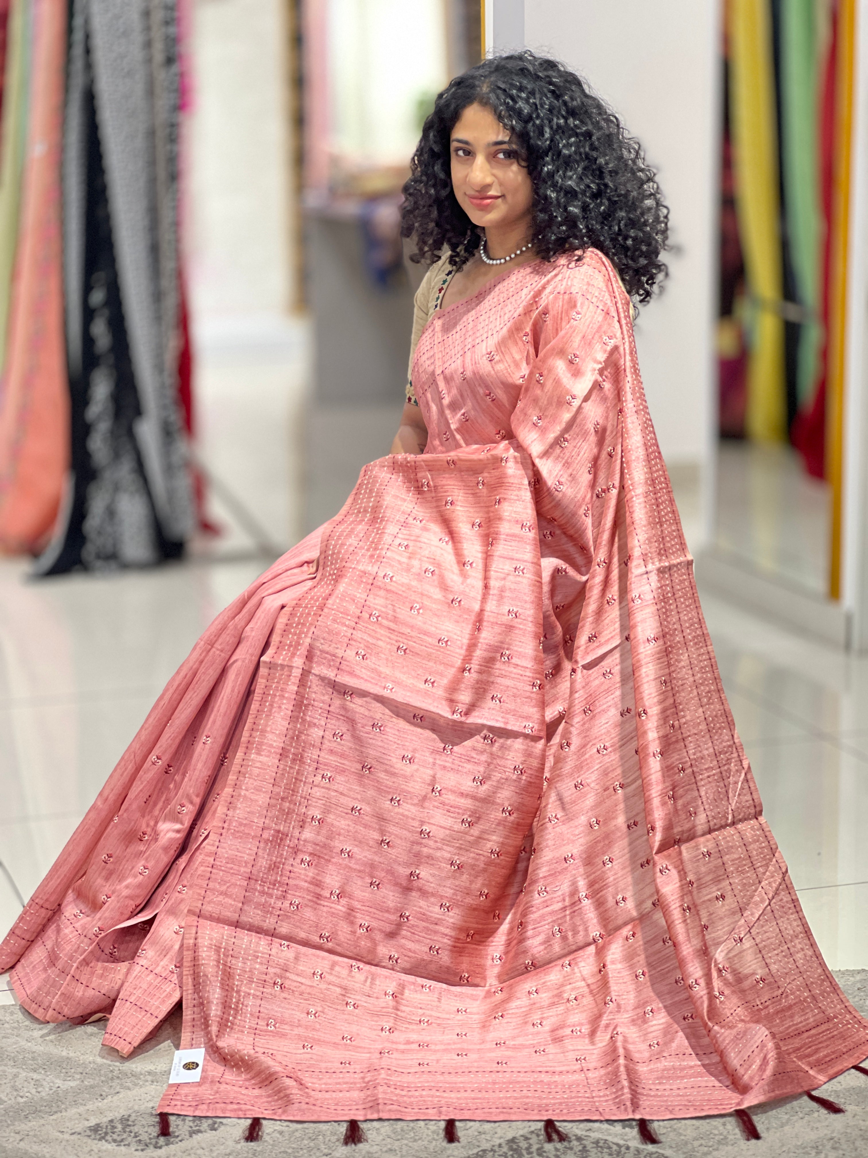 Machine Embroidery Semi Tussar Saree | SBS1014