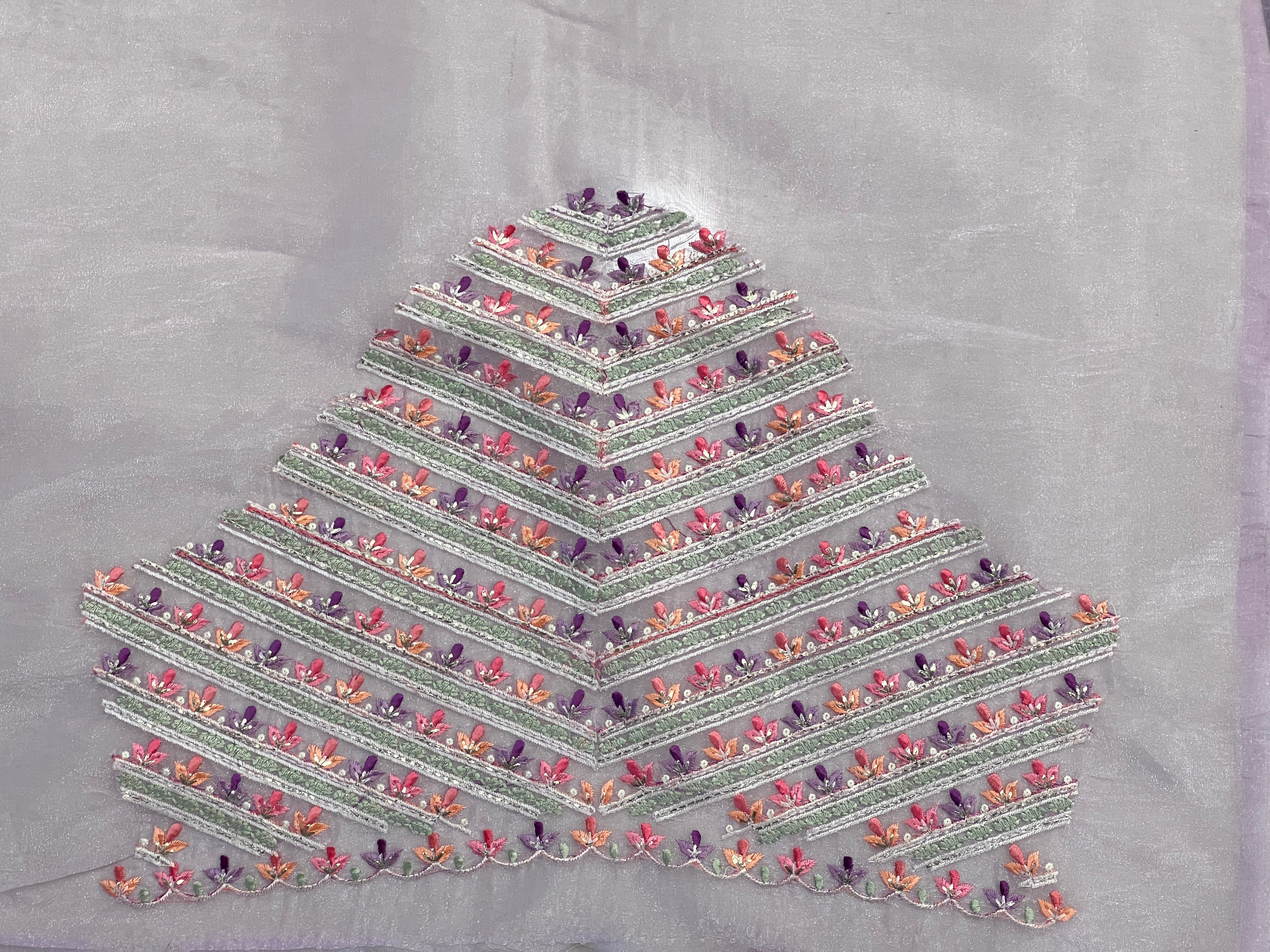 Multi-Colour Floral Embroidery Patterned Glass Organza Saree | BLD464