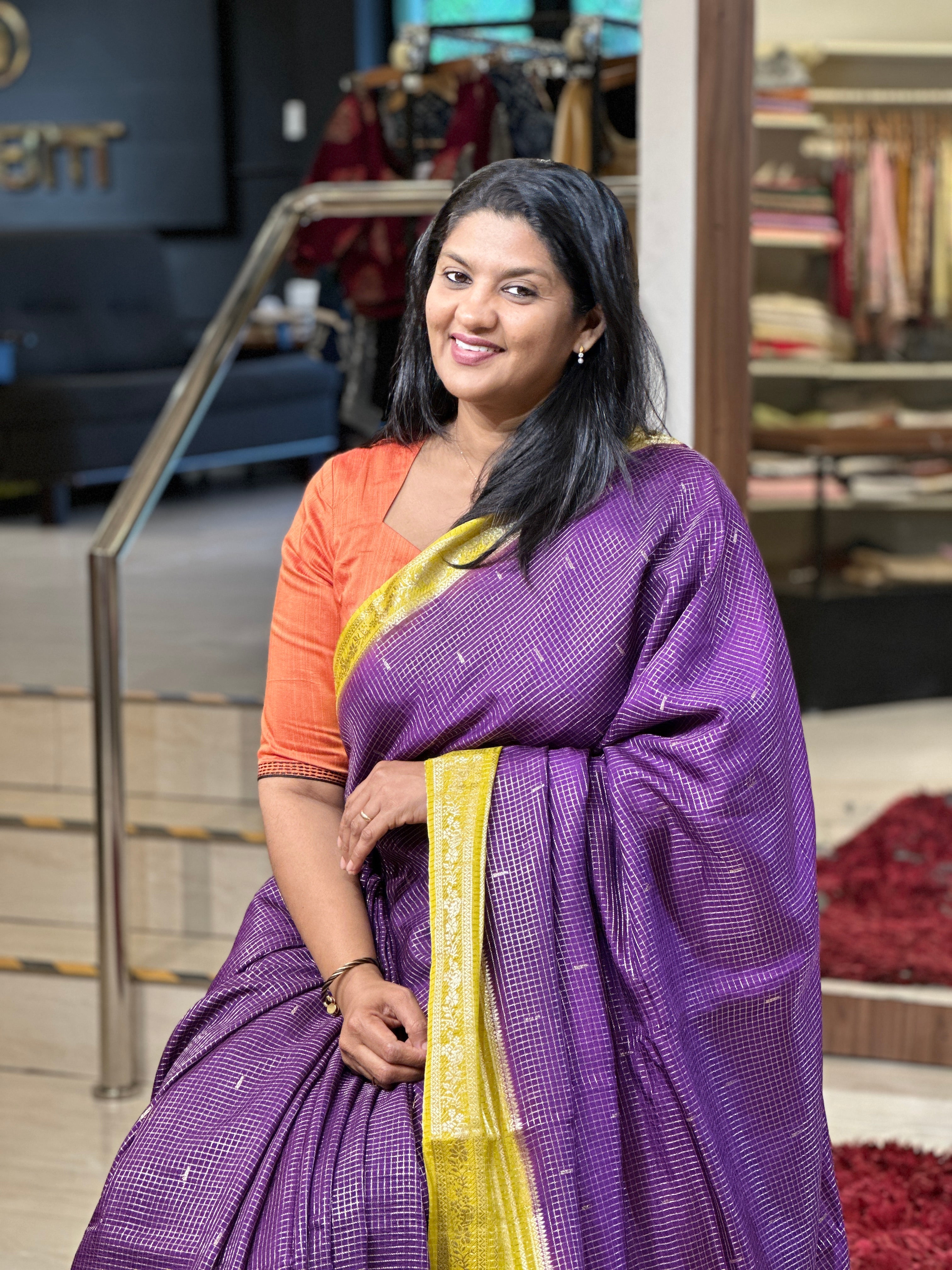 Zari Check With Butta Detailed Banarasi Silk Saree | NN396