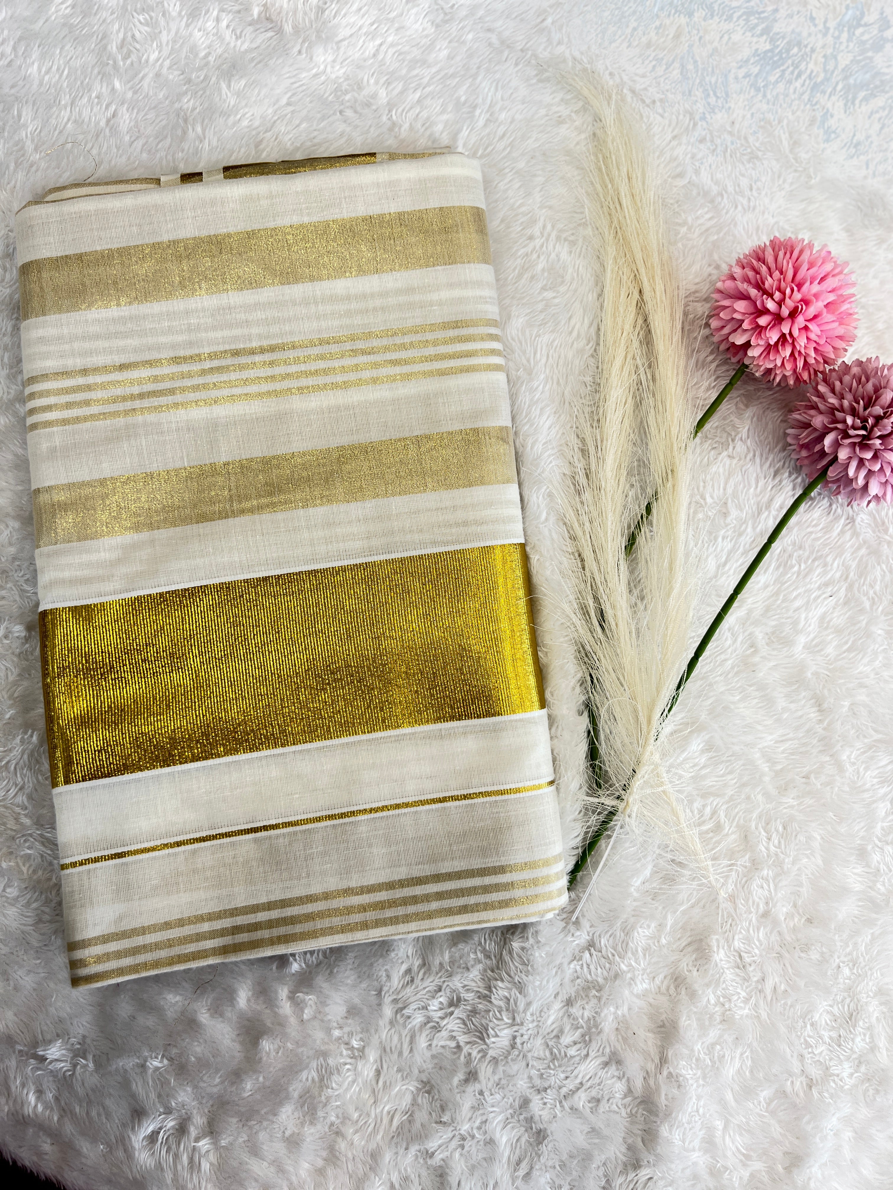 Stripe Border Pattern Kerala Cotton Saree | RLF221