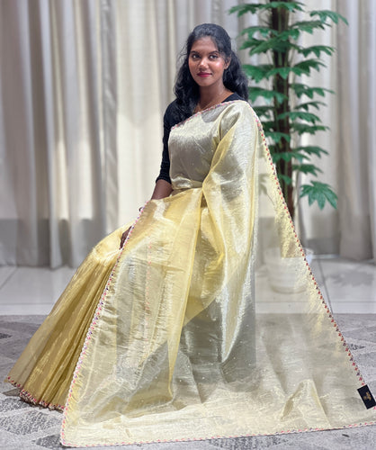 Multi-Colour Floral Embroidery Patterned Glass Organza Saree | BLD465