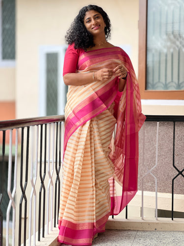 Traditional Thread Weaving Pattern Kora Banarasi Saree | AL146