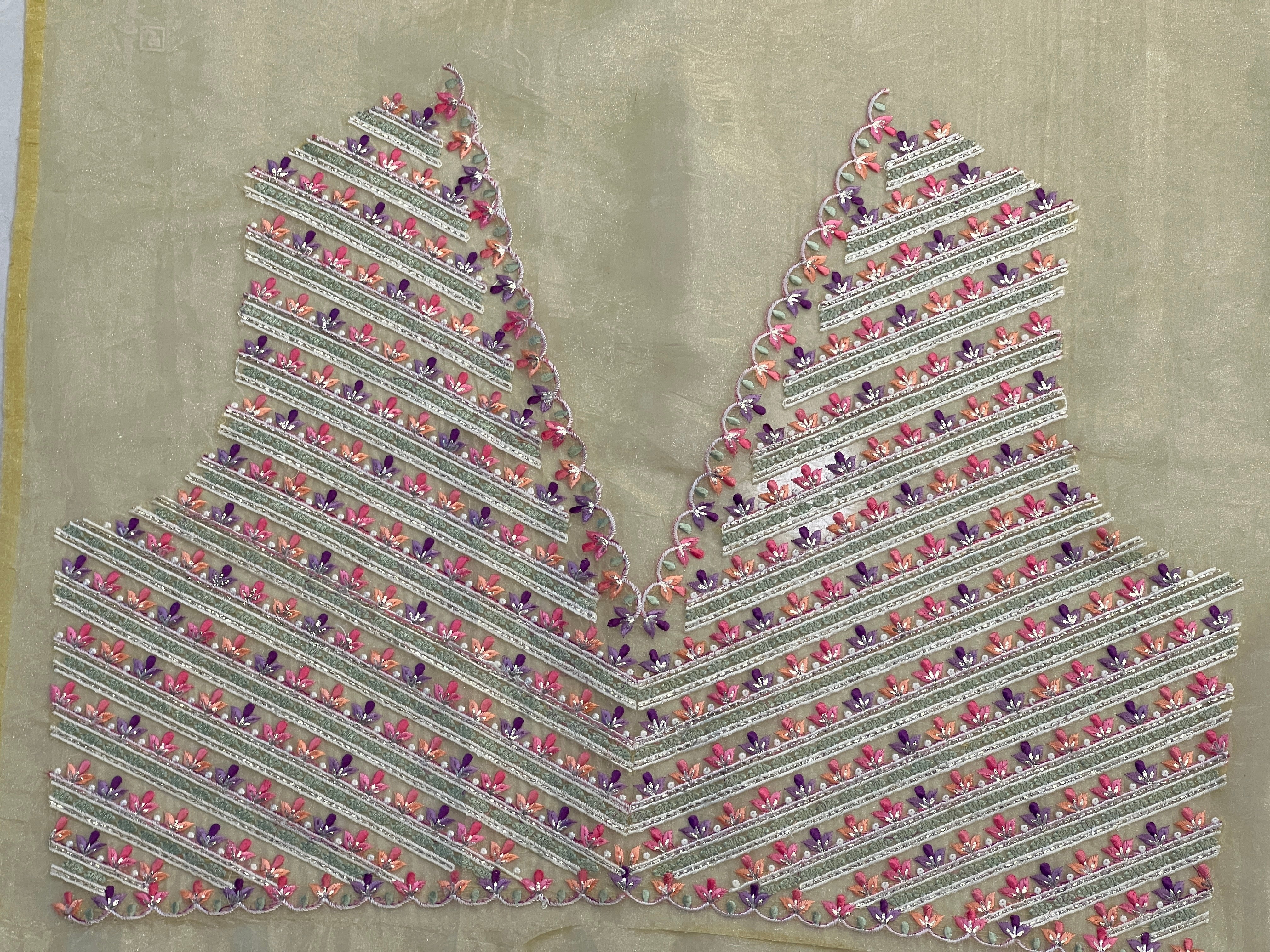 Multi-Colour Floral Embroidery Patterned Glass Organza Saree | BLD465