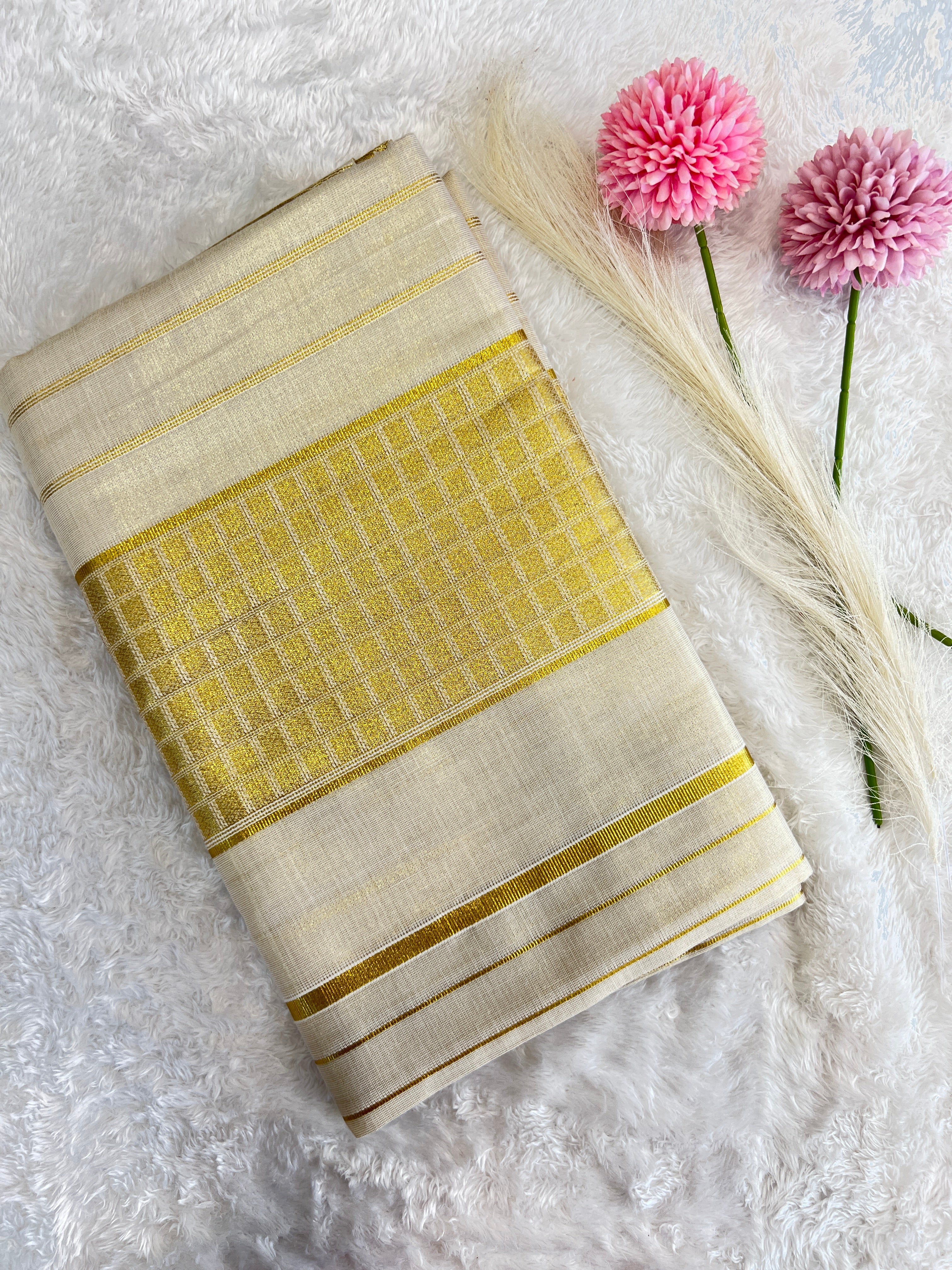 Stripe Pattern Kerala Cotton Saree |  RLF217