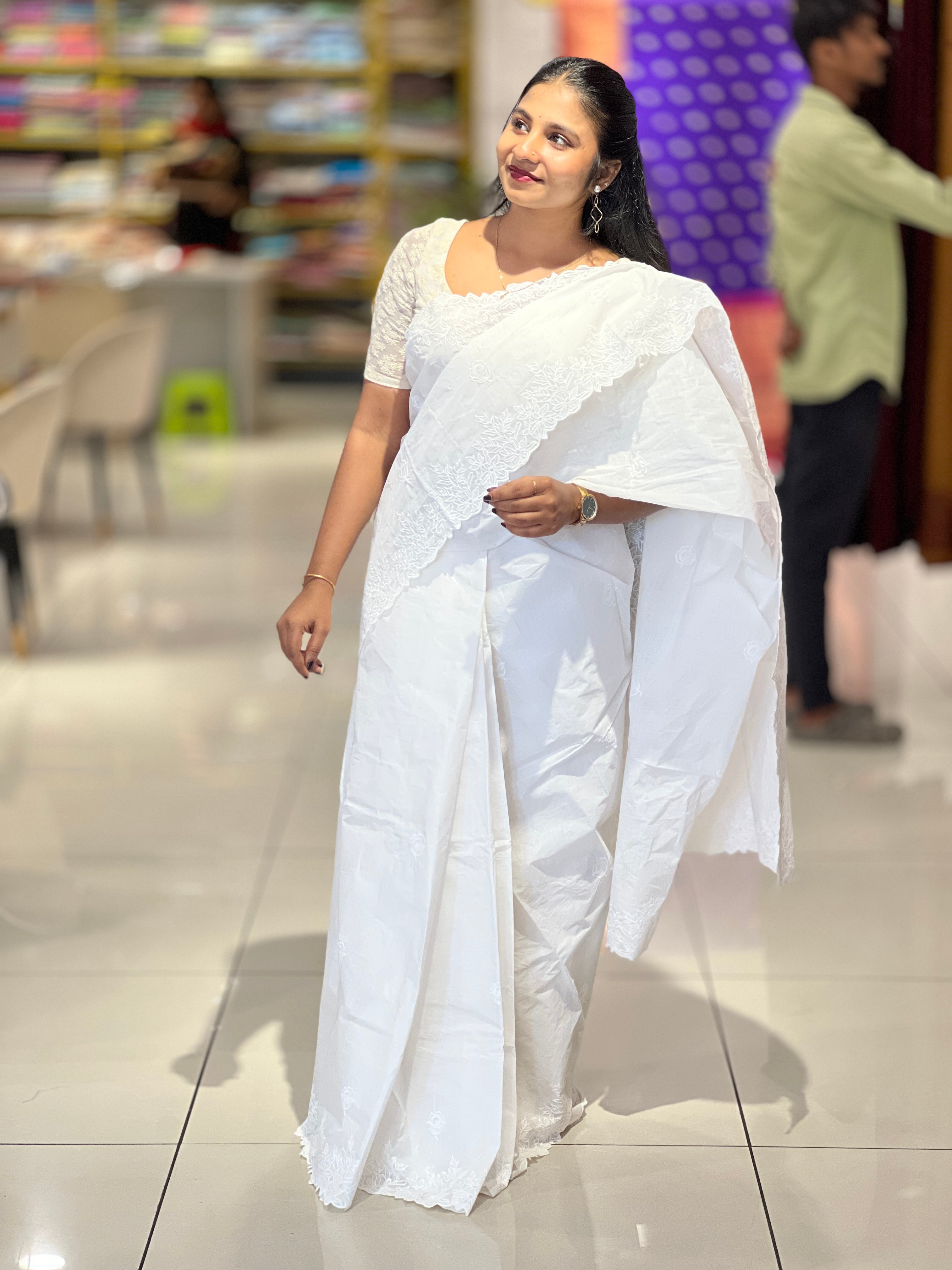 Embroidery Detailed Organdy Cotton Saree | VDA273