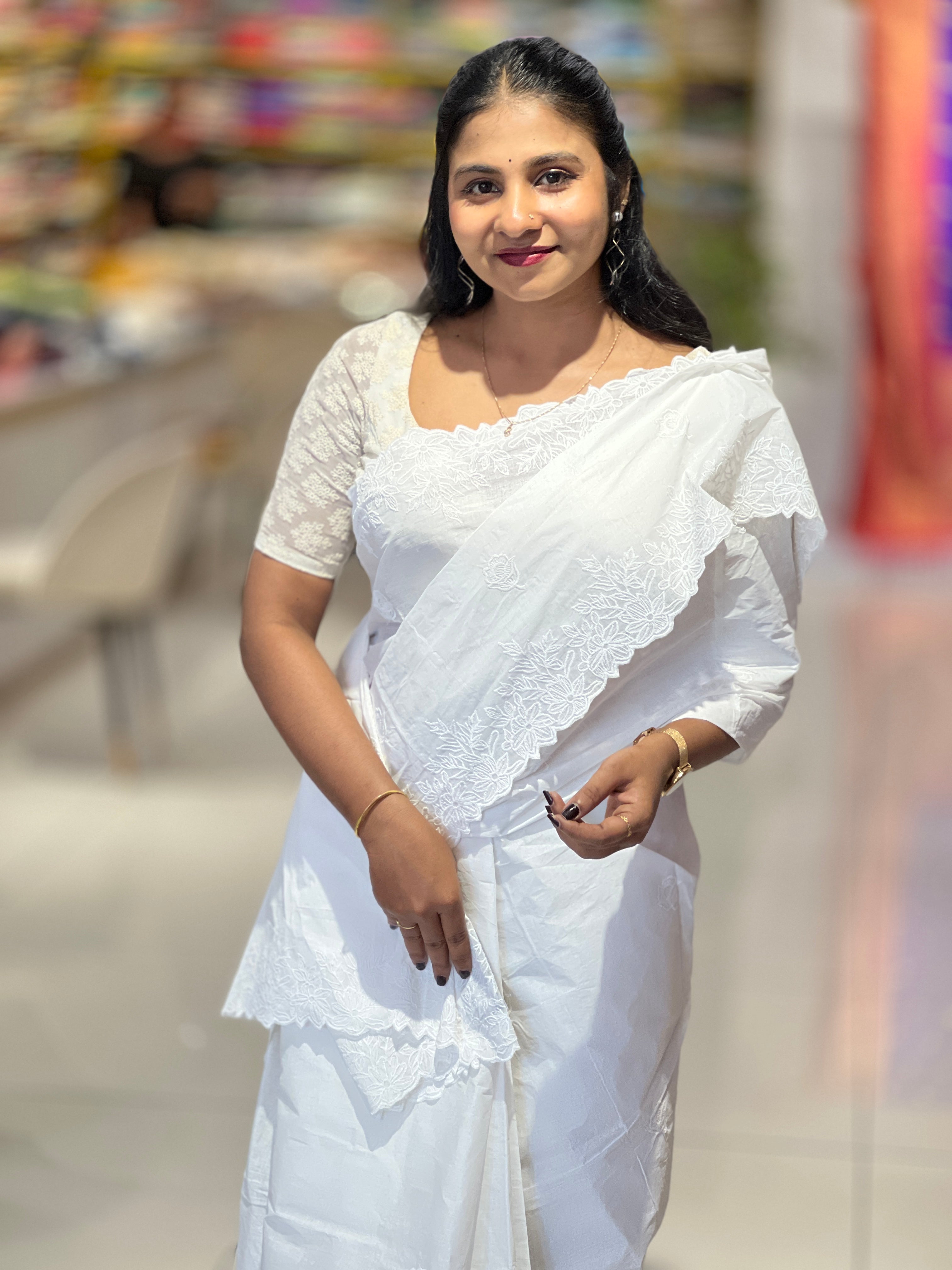 Embroidery Detailed Organdy Cotton Saree | VDA273