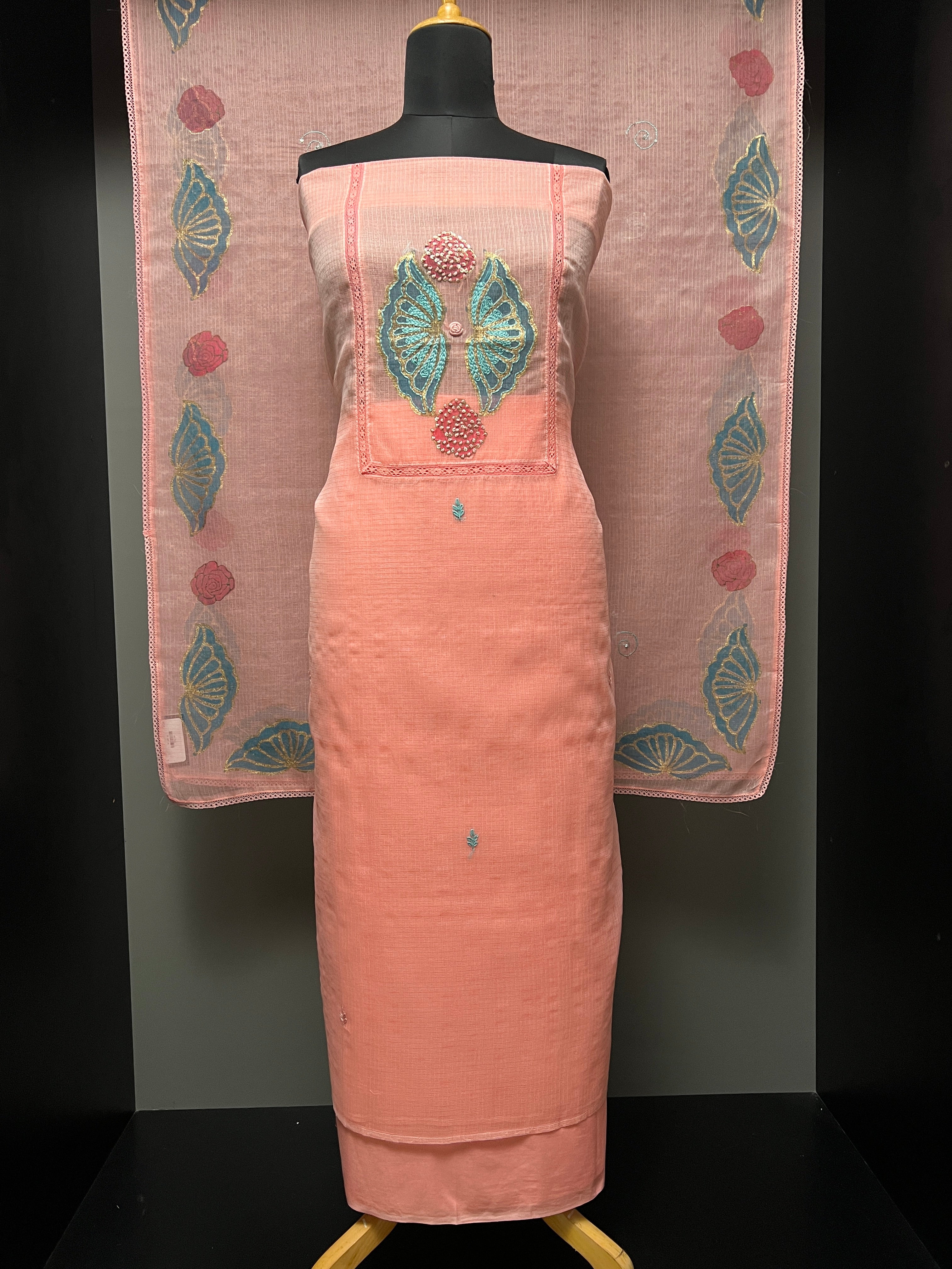 Block Printed With Hand Embroidery Detailing Banarasi Kota Salwar Set | PHU196