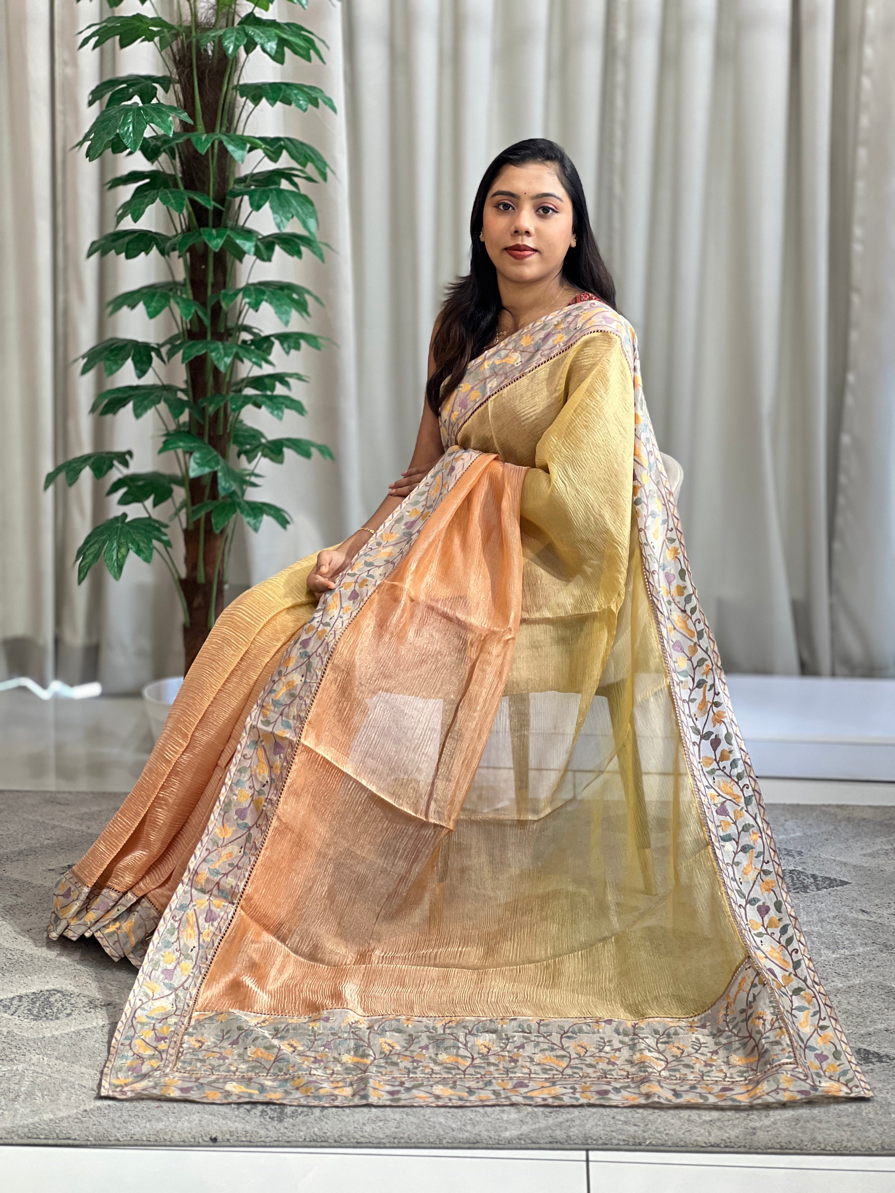 Embroidery Border Crush Tissue Organza Saree | SMC212