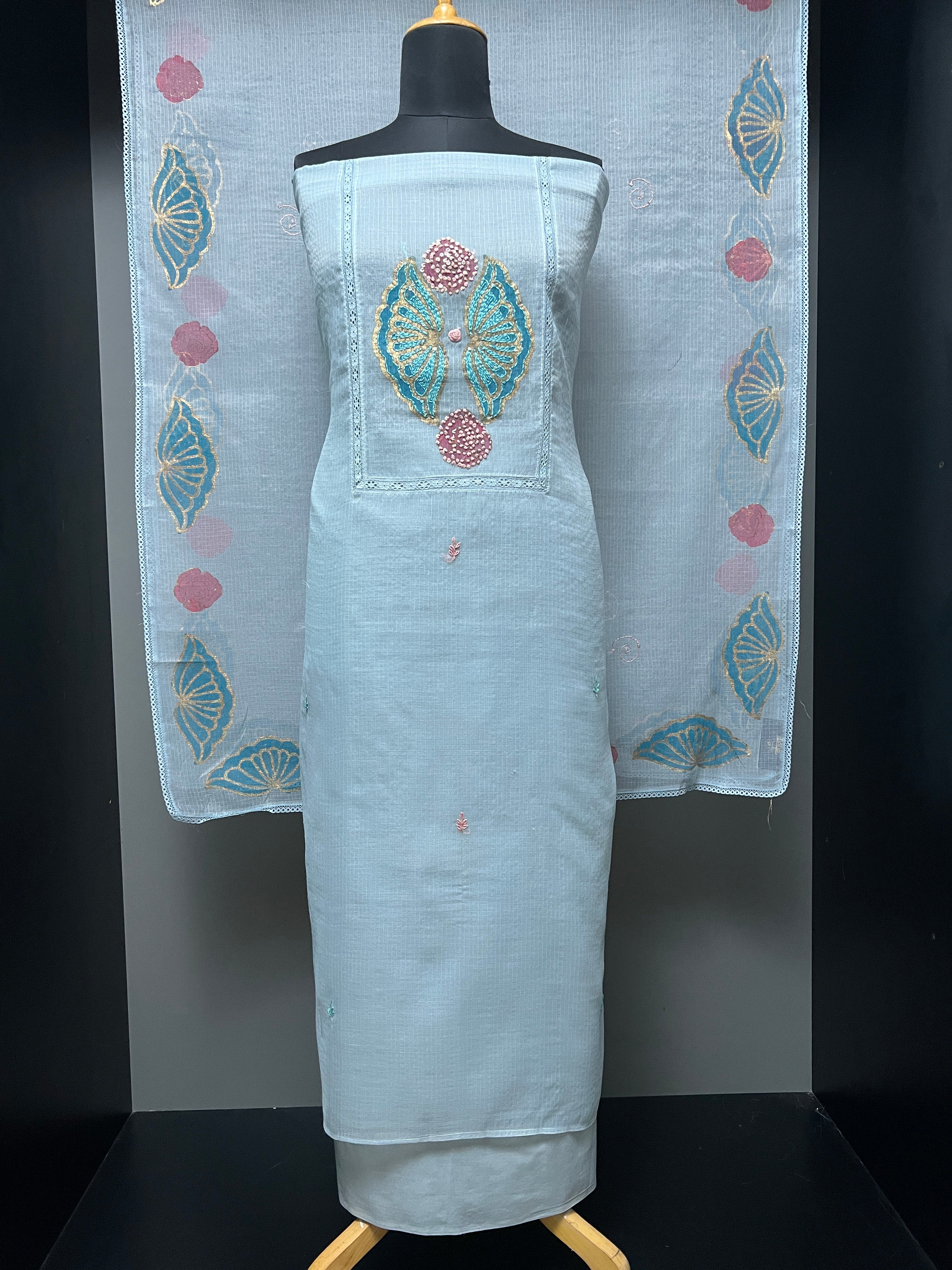 Block Printed With Hand Embroidery Detailing Banarasi Kota Salwar Set | PHU195