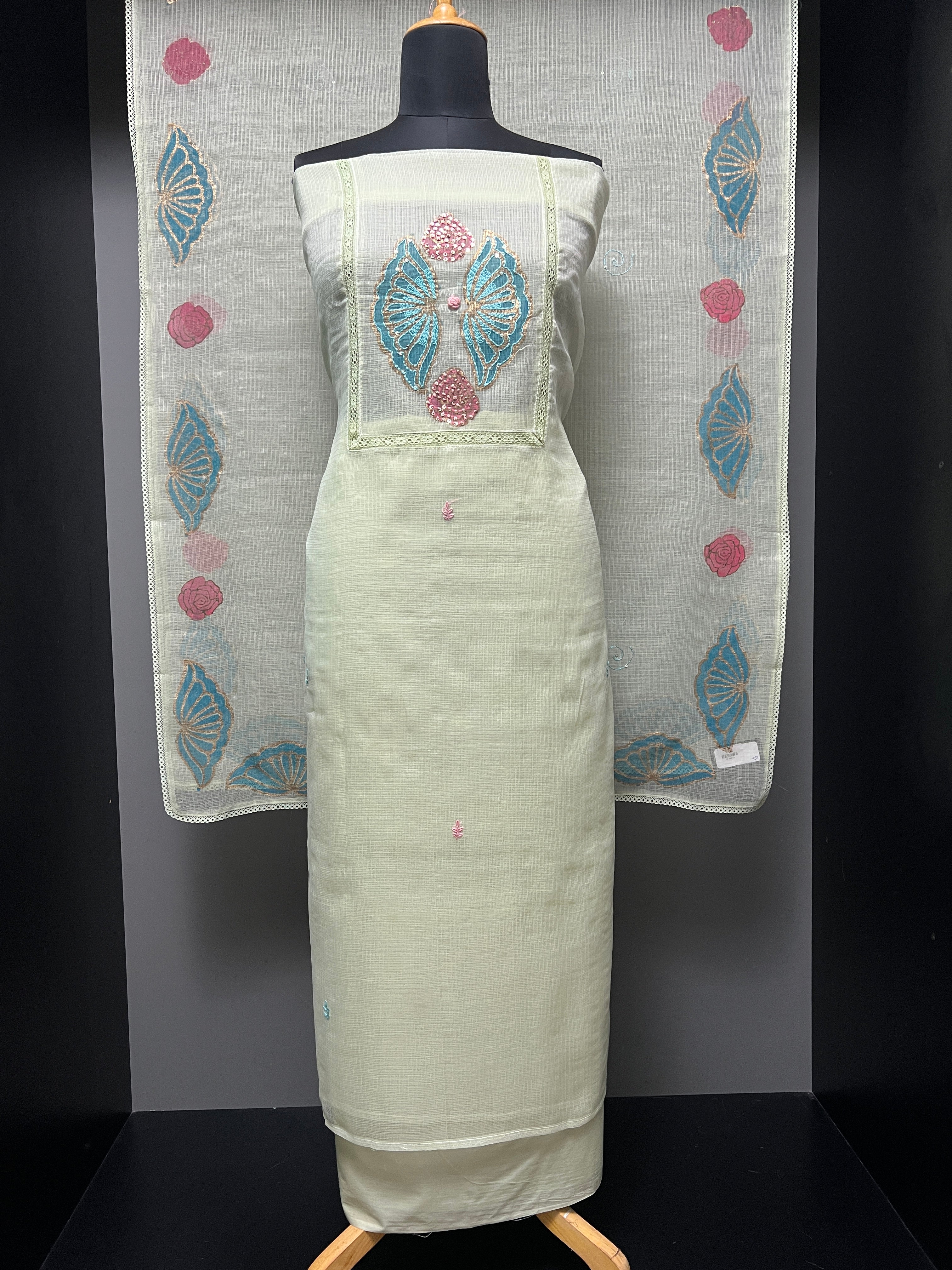 Block Printed With Hand Embroidery Detailing Banarasi Kota Salwar Set | PHU198