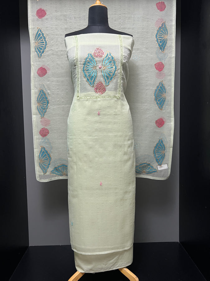 Block Printed With Hand Embroidery Detailing Banarasi Kota Salwar Set | PHU198