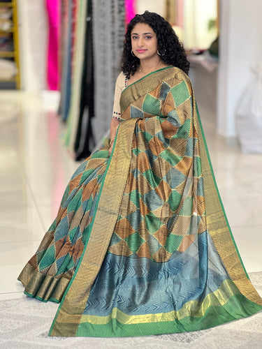 Print With Banarasi Border Detailed Chanderi Saree | RGD482