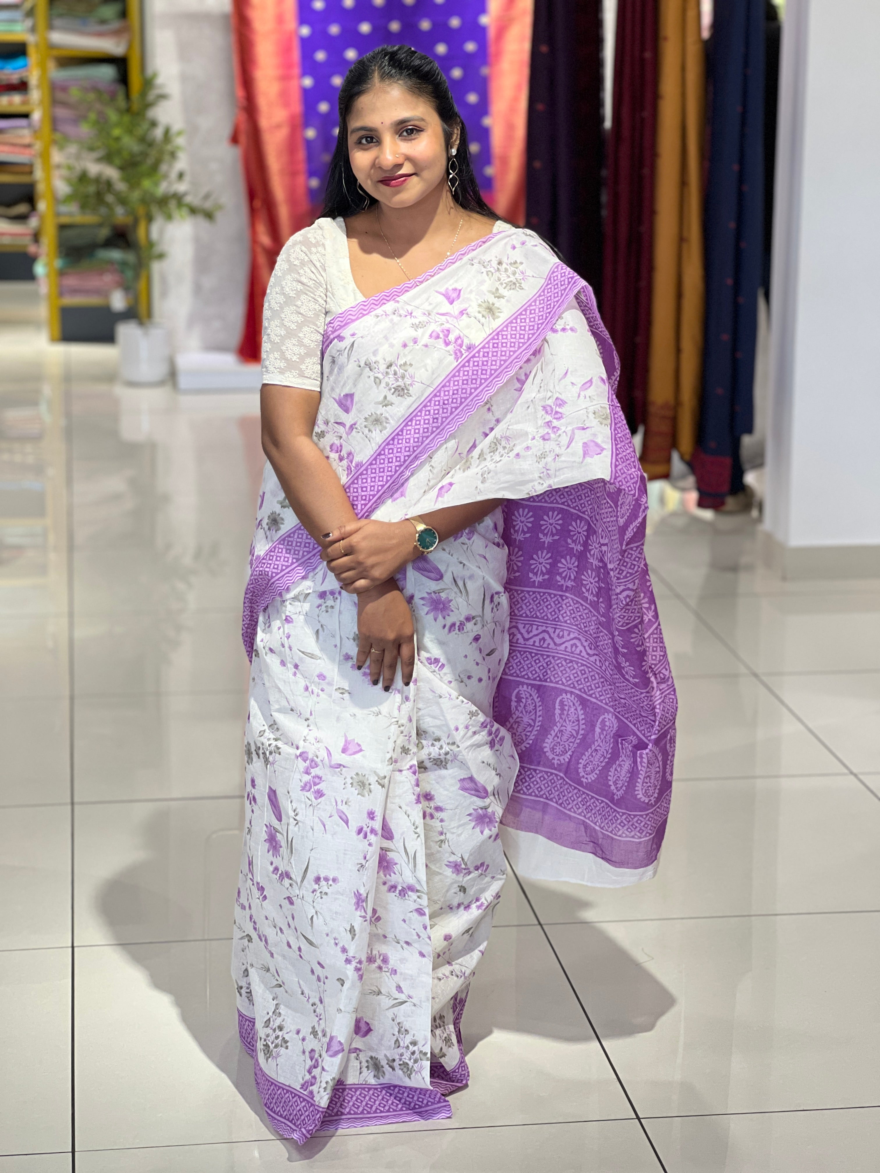 Floral Printed Cotton Saree | VDA267