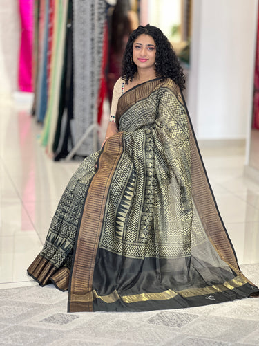 Print With Banarasi Border Detailed Chanderi Saree  | RGD511