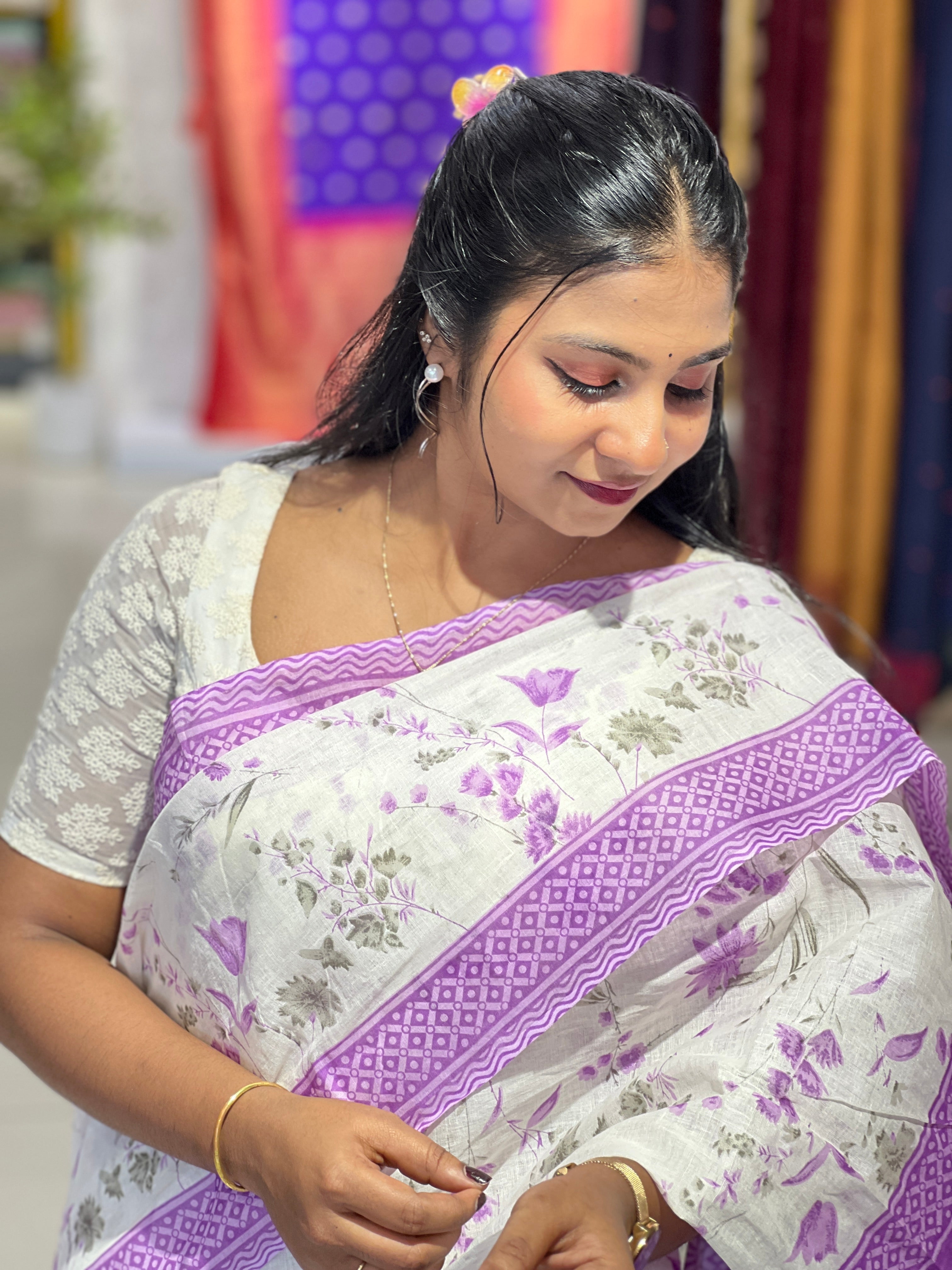 Floral Printed Cotton Saree | VDA267