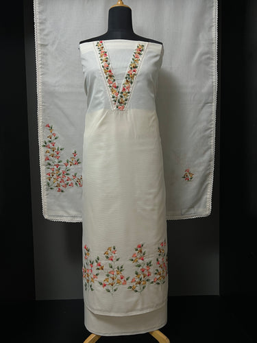 V Neck Hand Embroidery Detailing Silky Kota Salwar Set | BLD1048