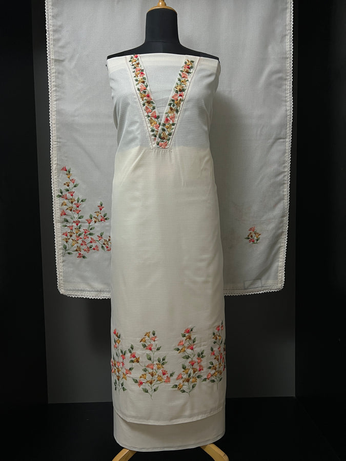 V Neck Hand Embroidery Detailing Silky Kota Salwar Set | BLD1048