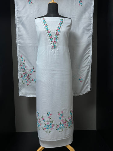 V Neck Hand Embroidery Detailing Silky Kota Salwar Set | BLD1049