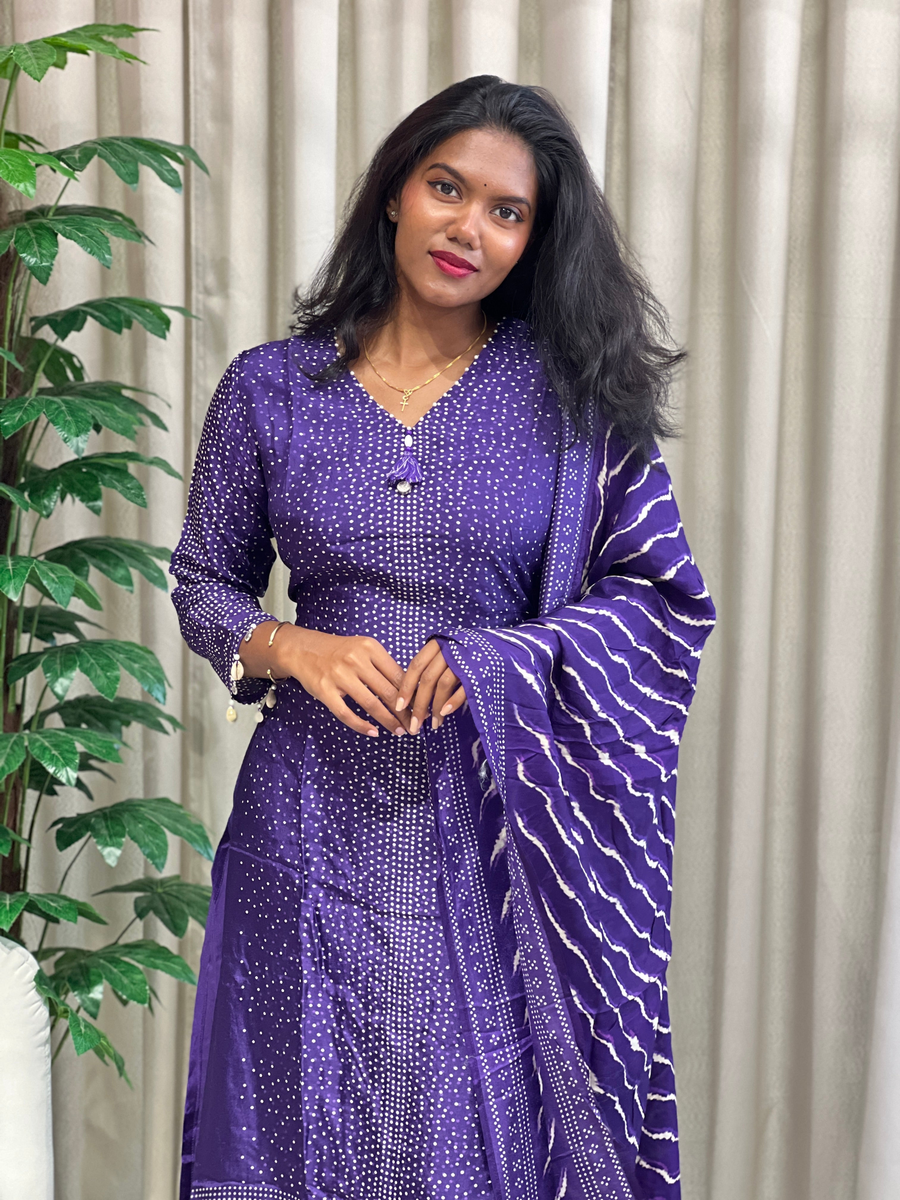 Dot Printed Muslin Silk Kurta Set | FW386