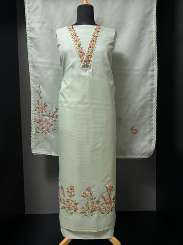 V Neck Hand Embroidery Detailing Silky Kota Salwar Set | BLD1051