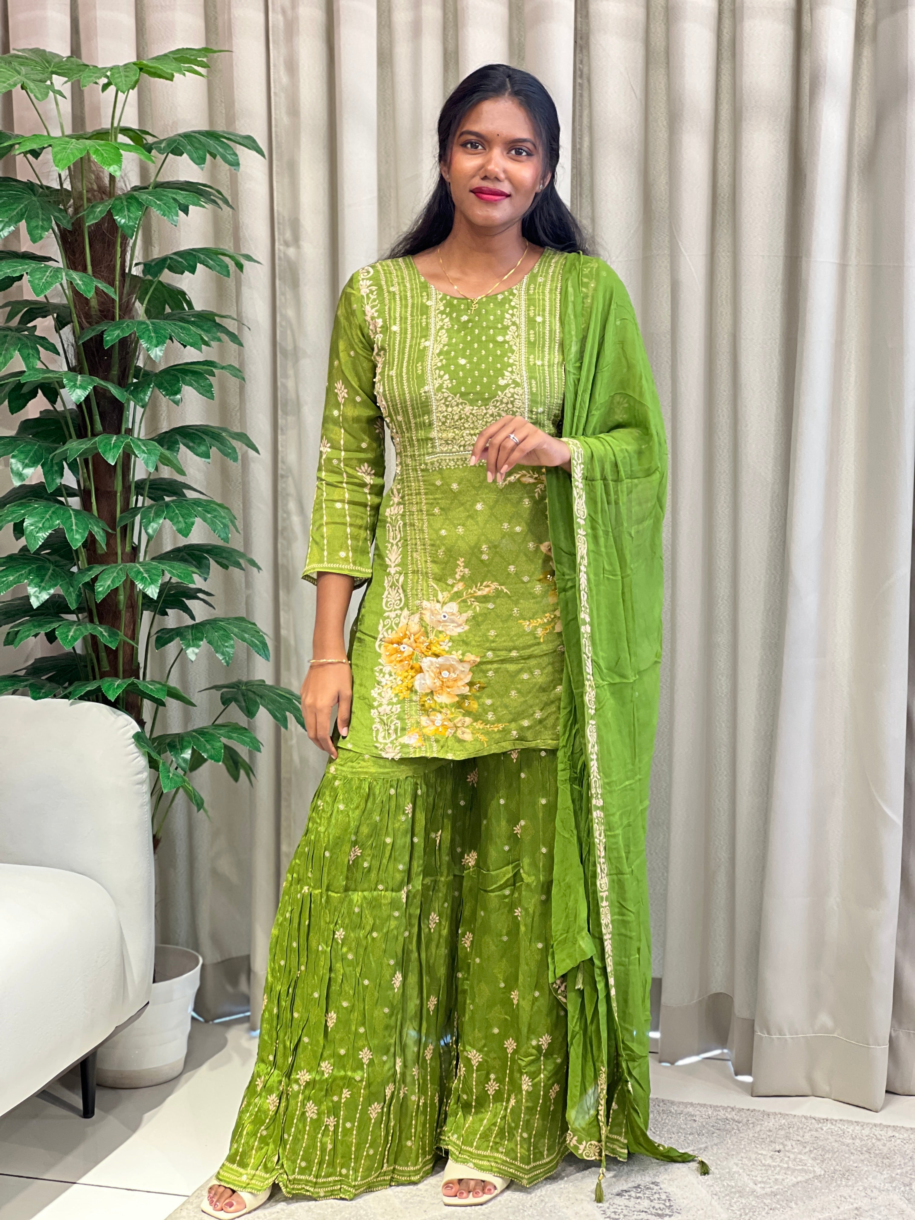 Sharara Patterned Muslin Silk Kurta Set | FW383