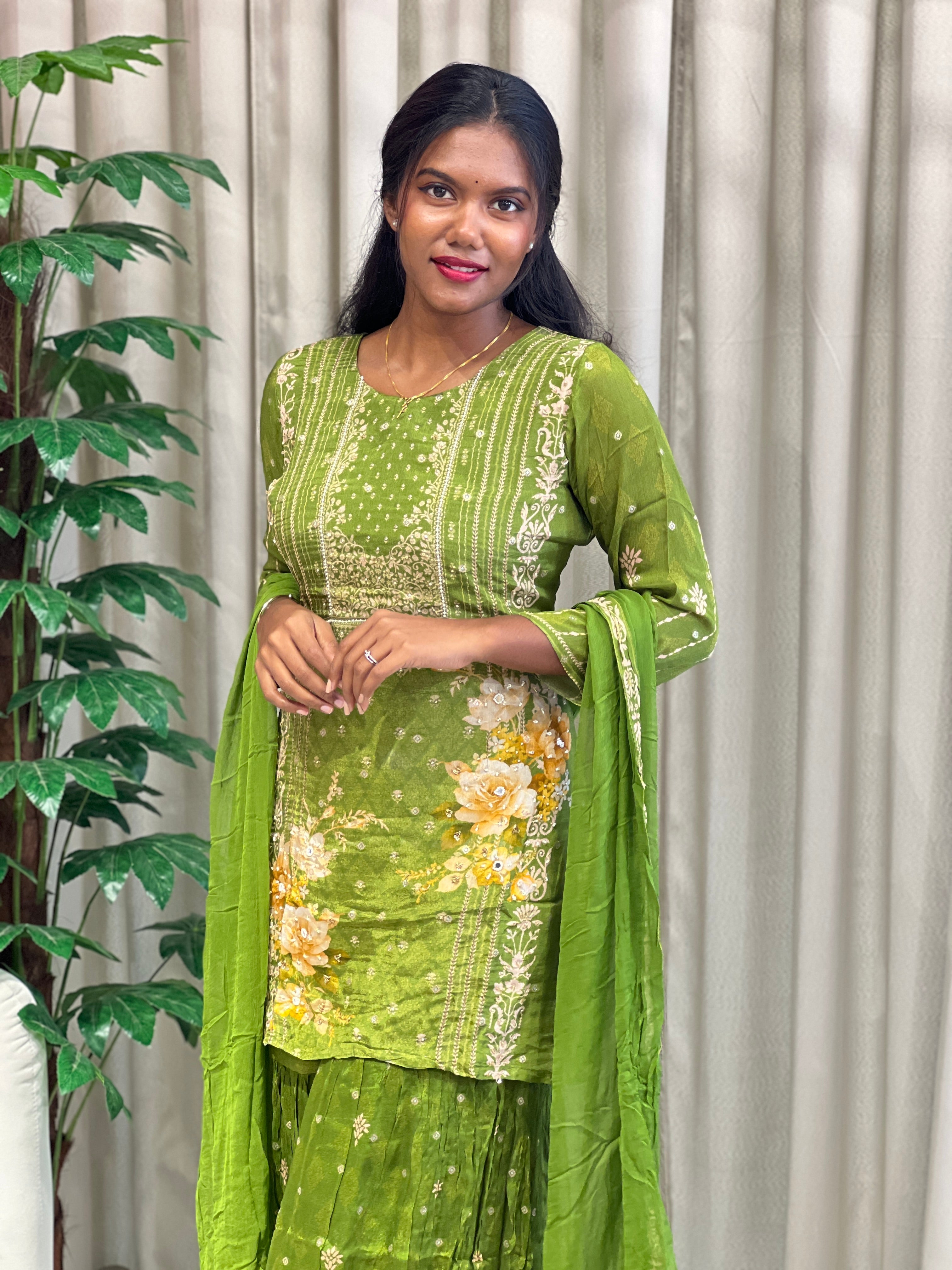 Sharara Patterned Muslin Silk Kurta Set | FW383