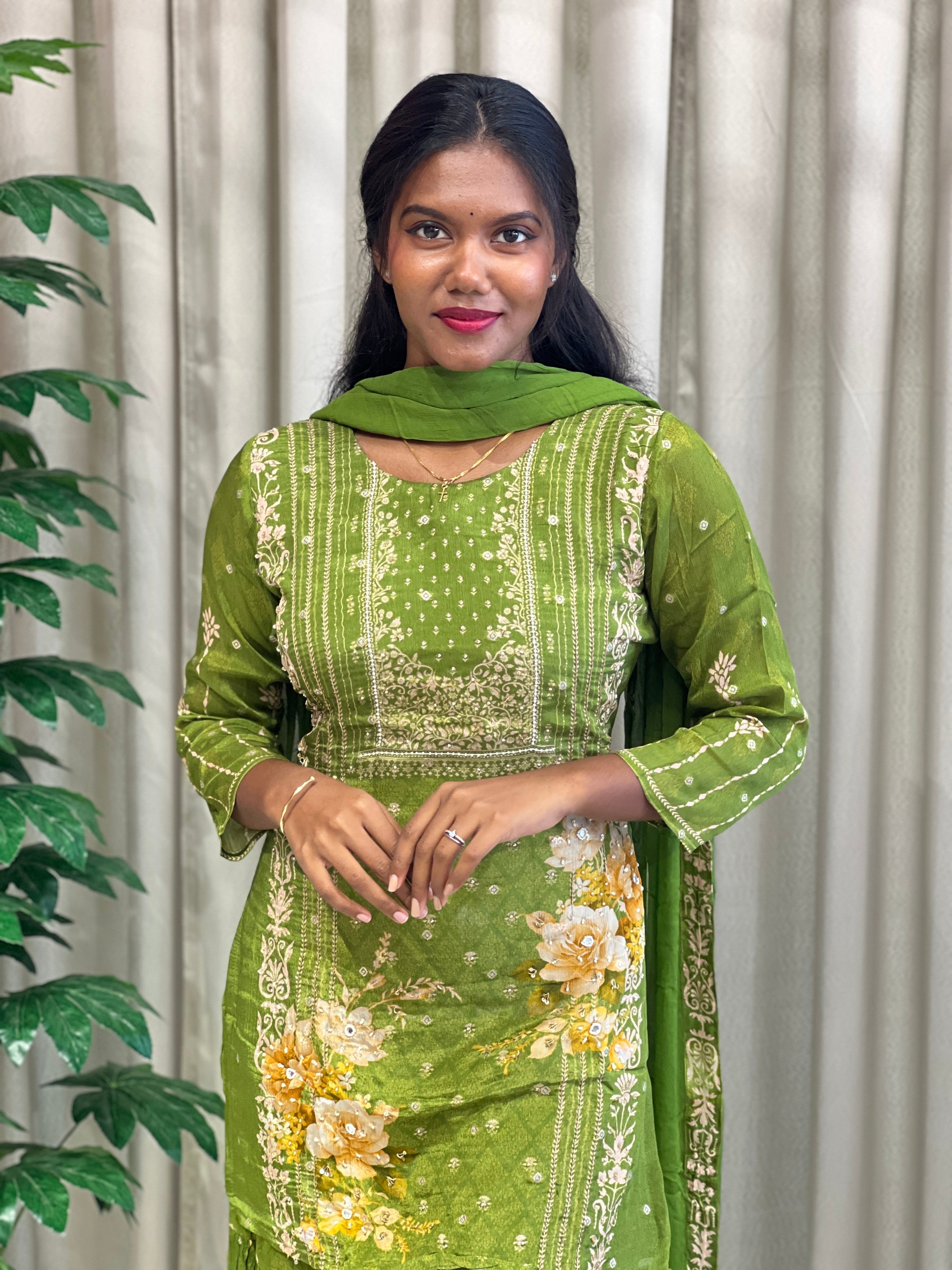 Sharara Patterned Muslin Silk Kurta Set | FW383