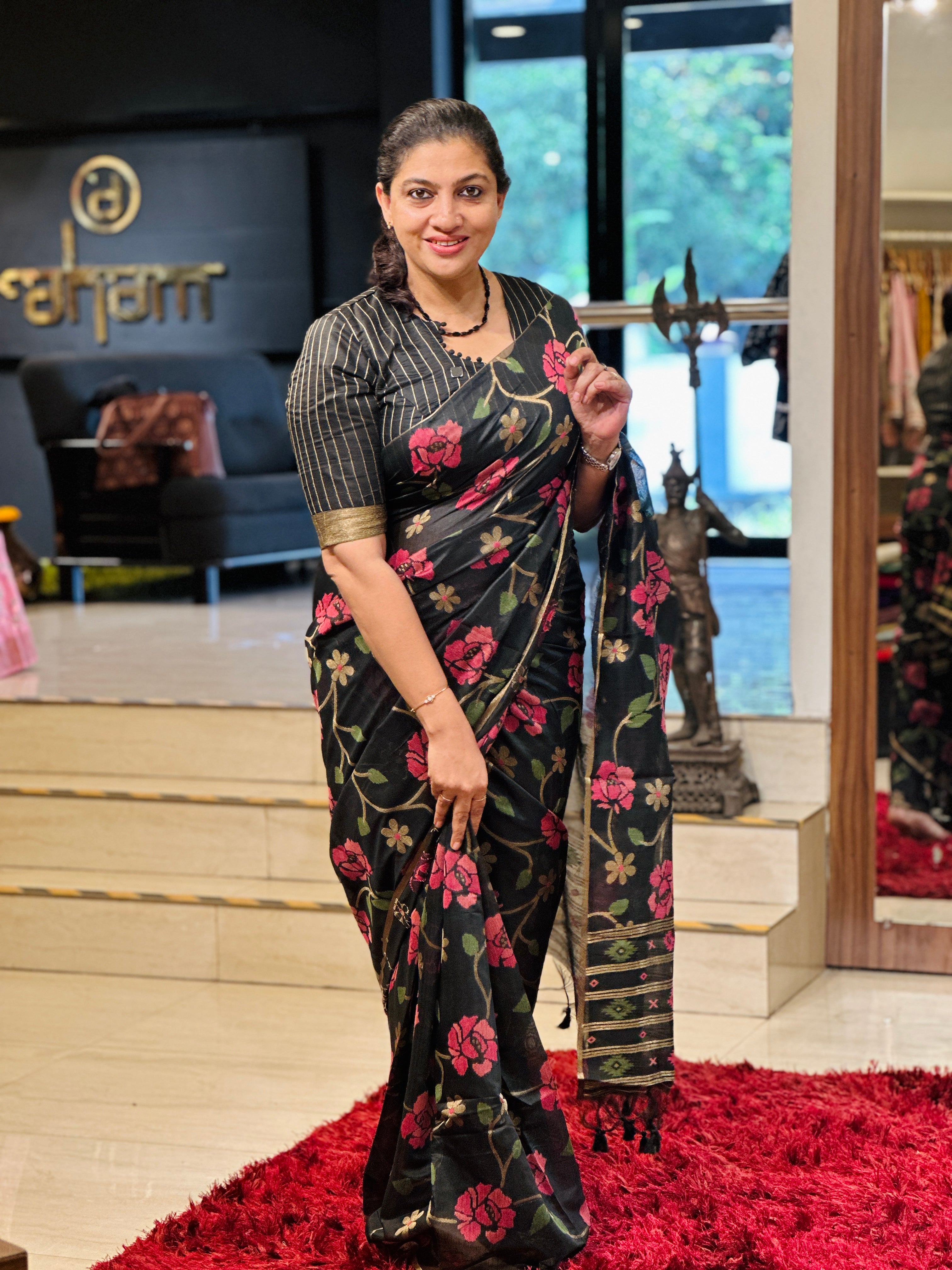 Jamdani Weaved Chanderi Finish Saree | SSN252