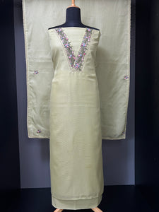 V neck Hand Embroidery Detailing Silky Kota Salwar Set | BLD1054