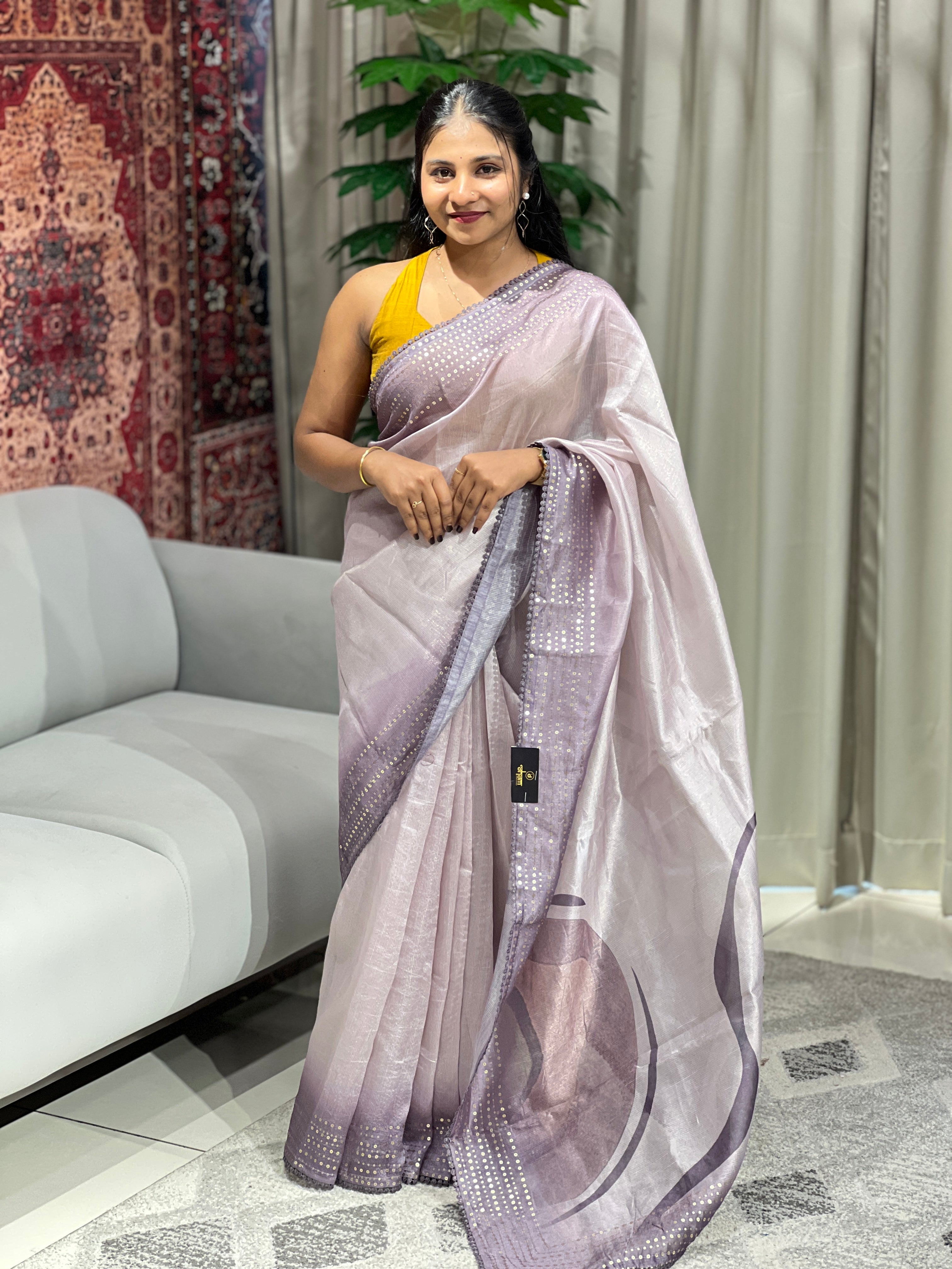 Sequins Woven Border Detailed Tissue Saree | SUN576